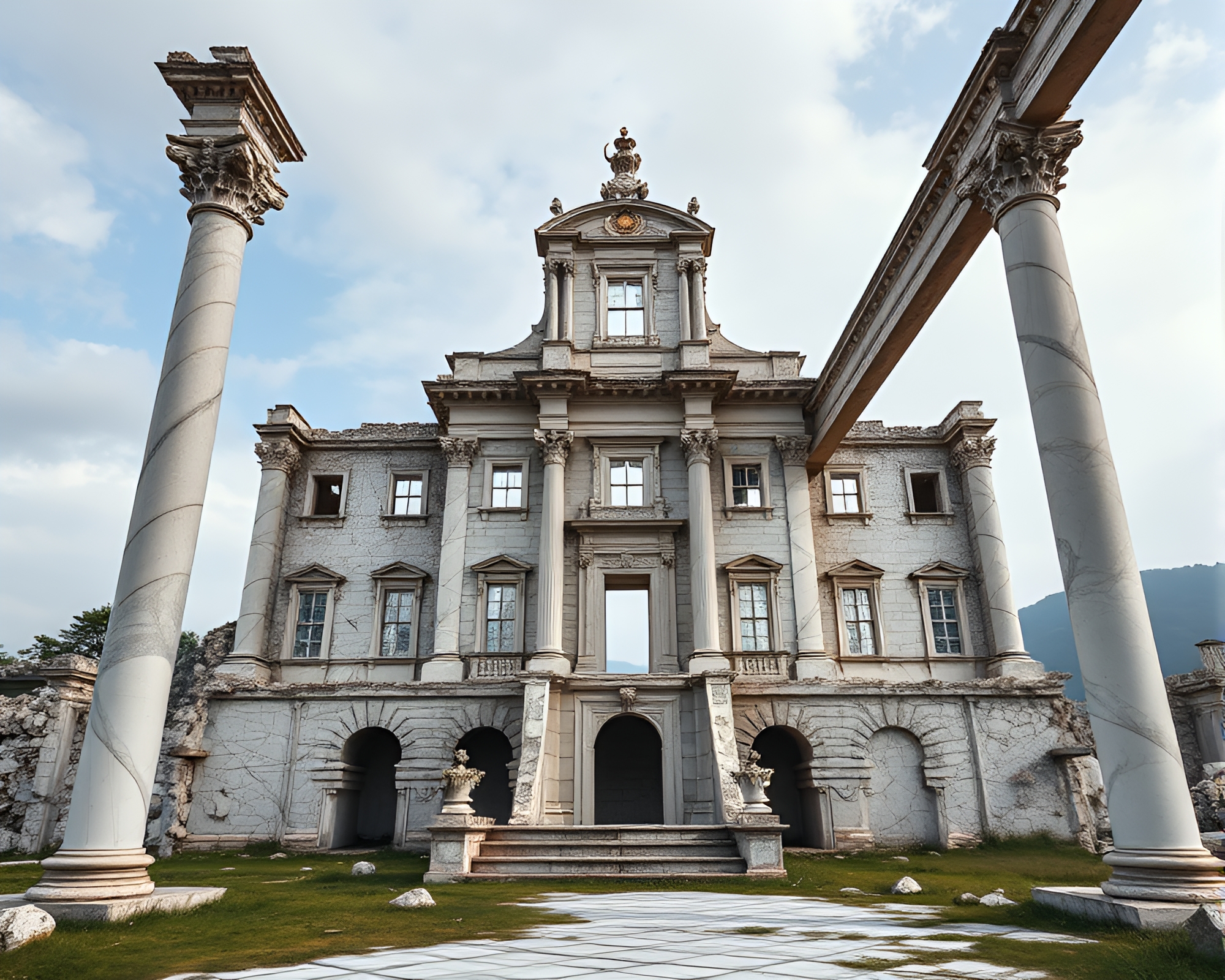 Ethereal Ruined Marble Palace: A Brooding Mystery Unveiled – free AI stock image