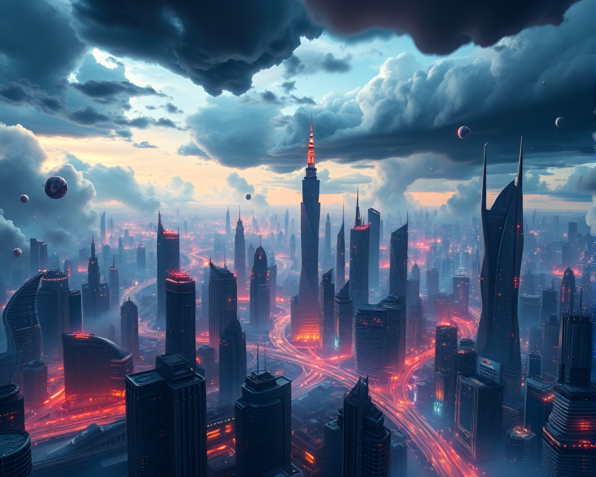 Futuristic Cityscape with Mystical Elements in Photorealistic CGI – free AI stock image