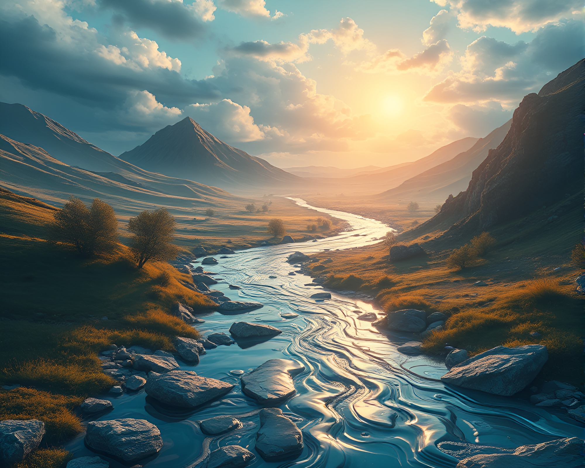 Gorgeous Mercury River in Wistful Landscape Illustration – free AI stock image