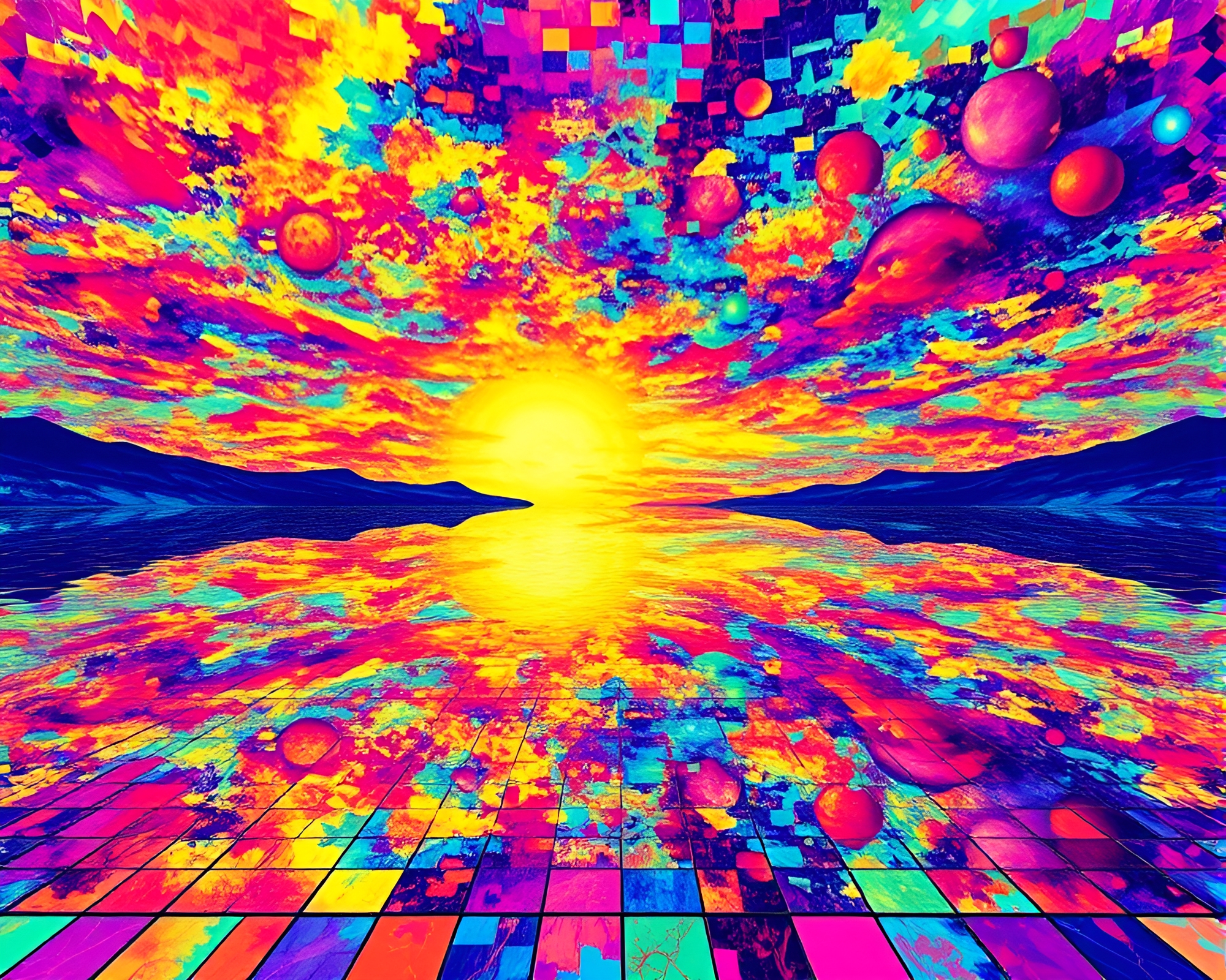 Serene Pop Art Mosaic Tile Horizon Illustration – free AI stock image
