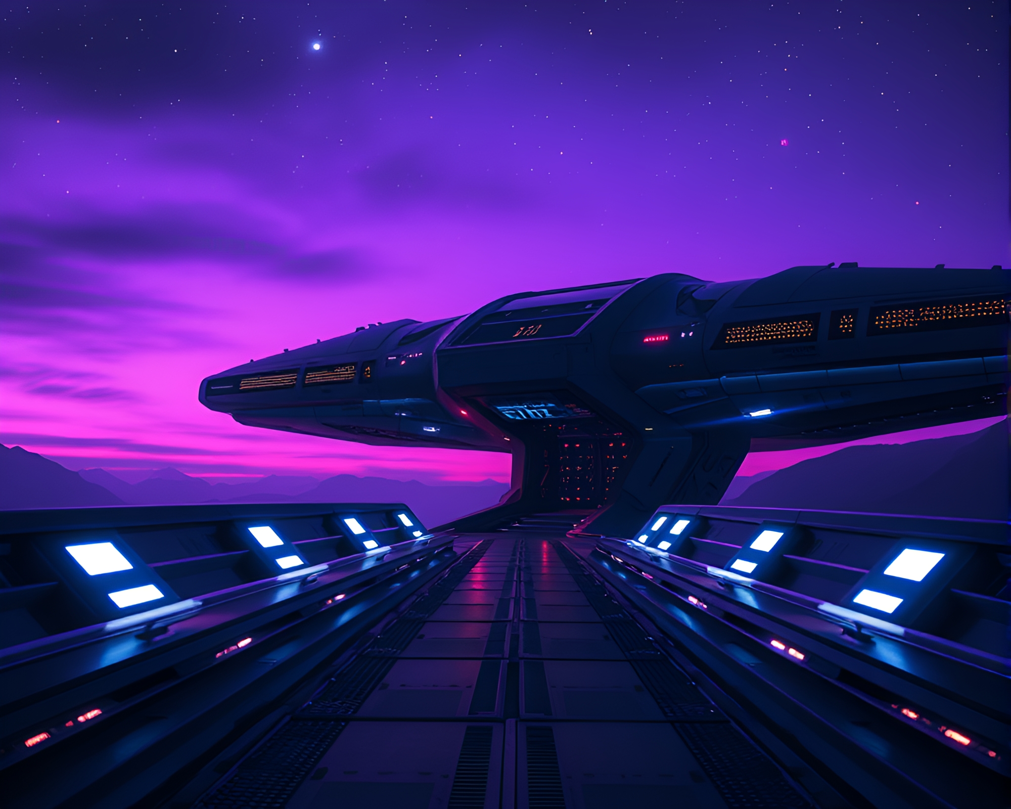 Futuristic Starship Bridge Perched on Twilight Cliff – free AI stock image