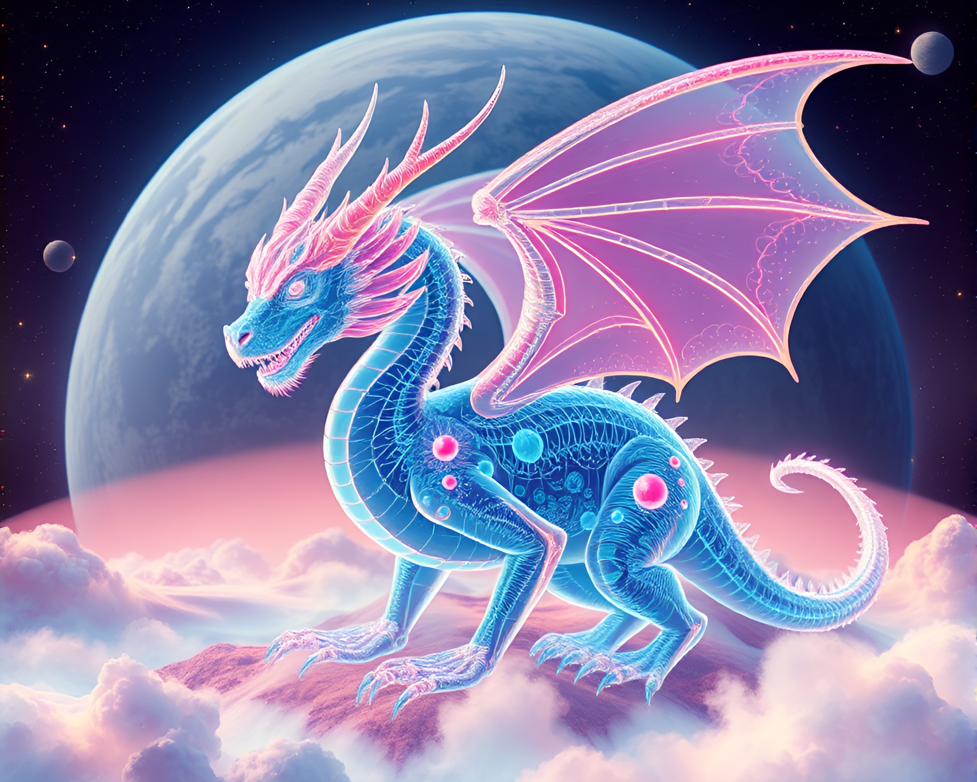 Celestial Dragon X-Ray on Planetary Backdrop – free AI stock image