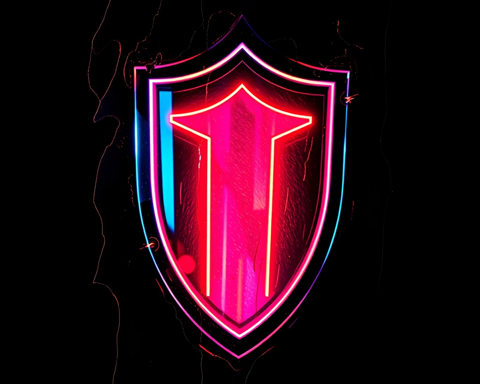 Colorful neon shield design with glass distortion effect