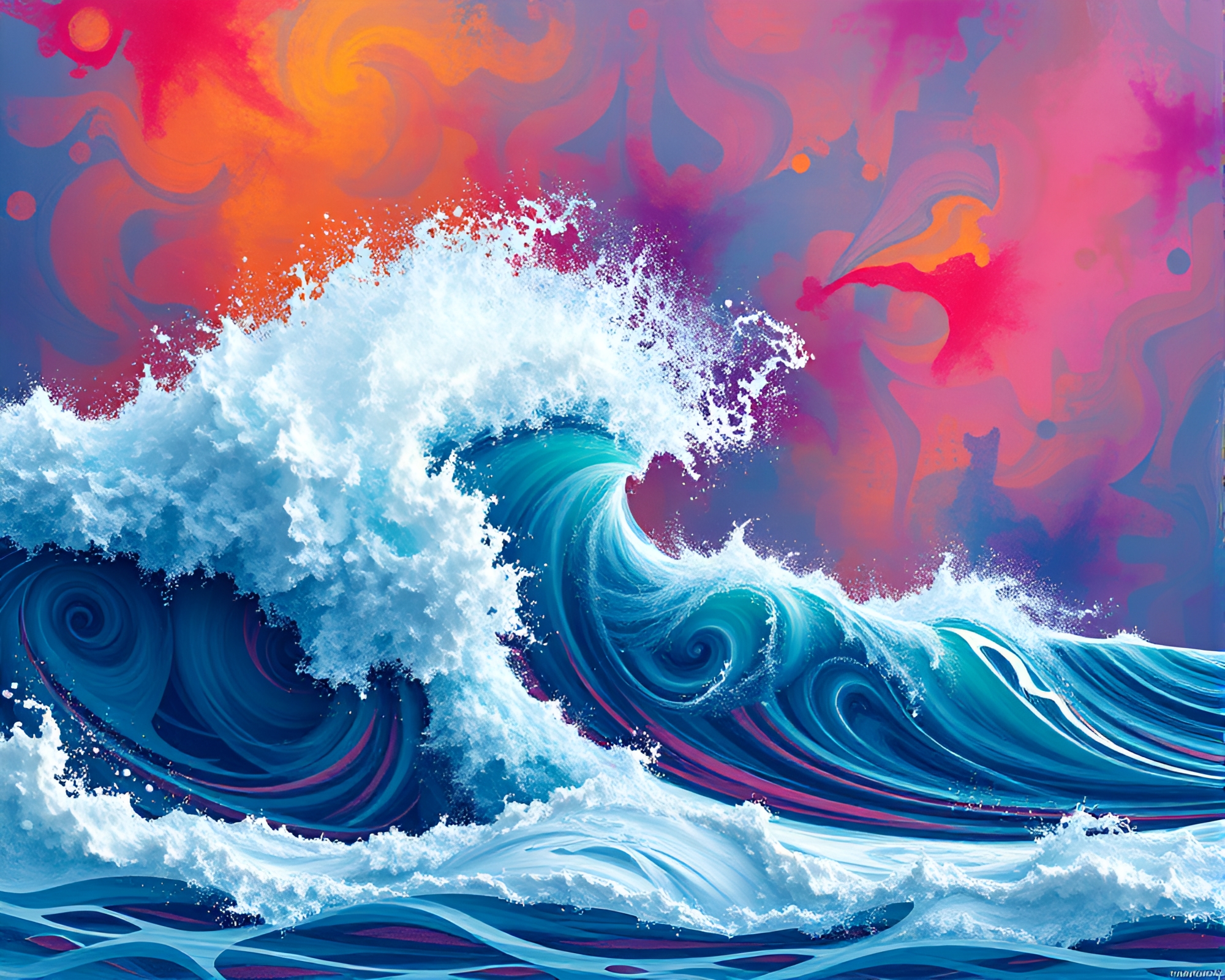 Vibrant Sunset Artwork Concept Depicting Ocean Waves – free AI stock image