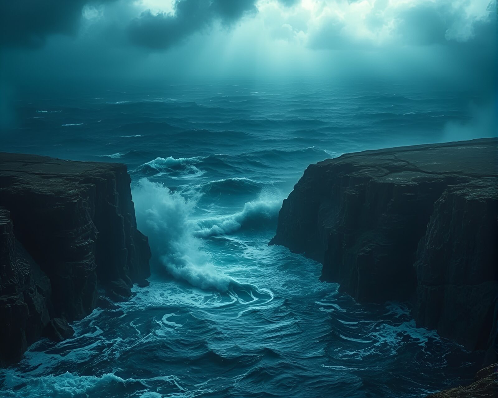 Vivid depiction of stormy sea with powerful crashing waves
