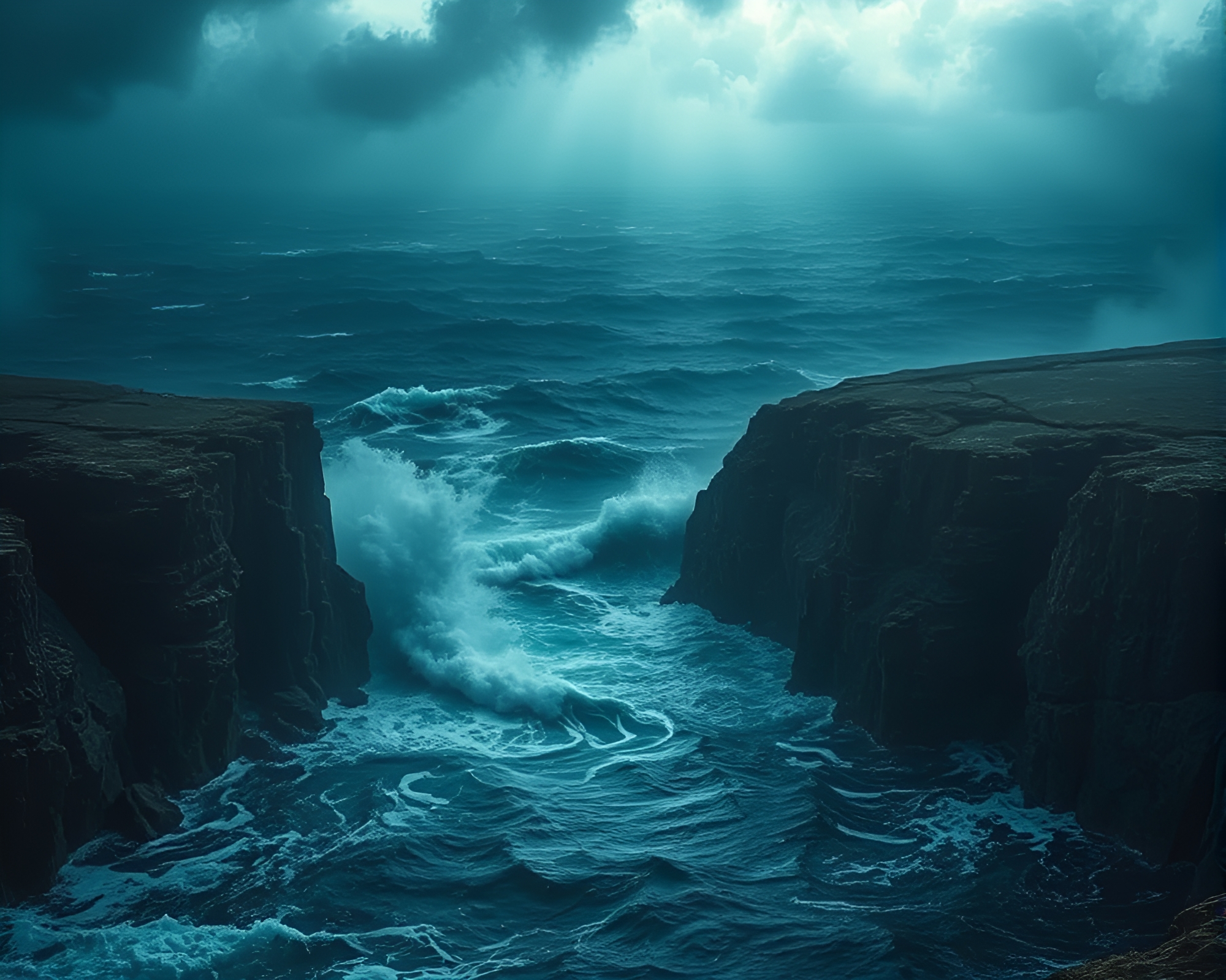 Dramatic ocean waves crashing on rugged cliffs – free AI stock image