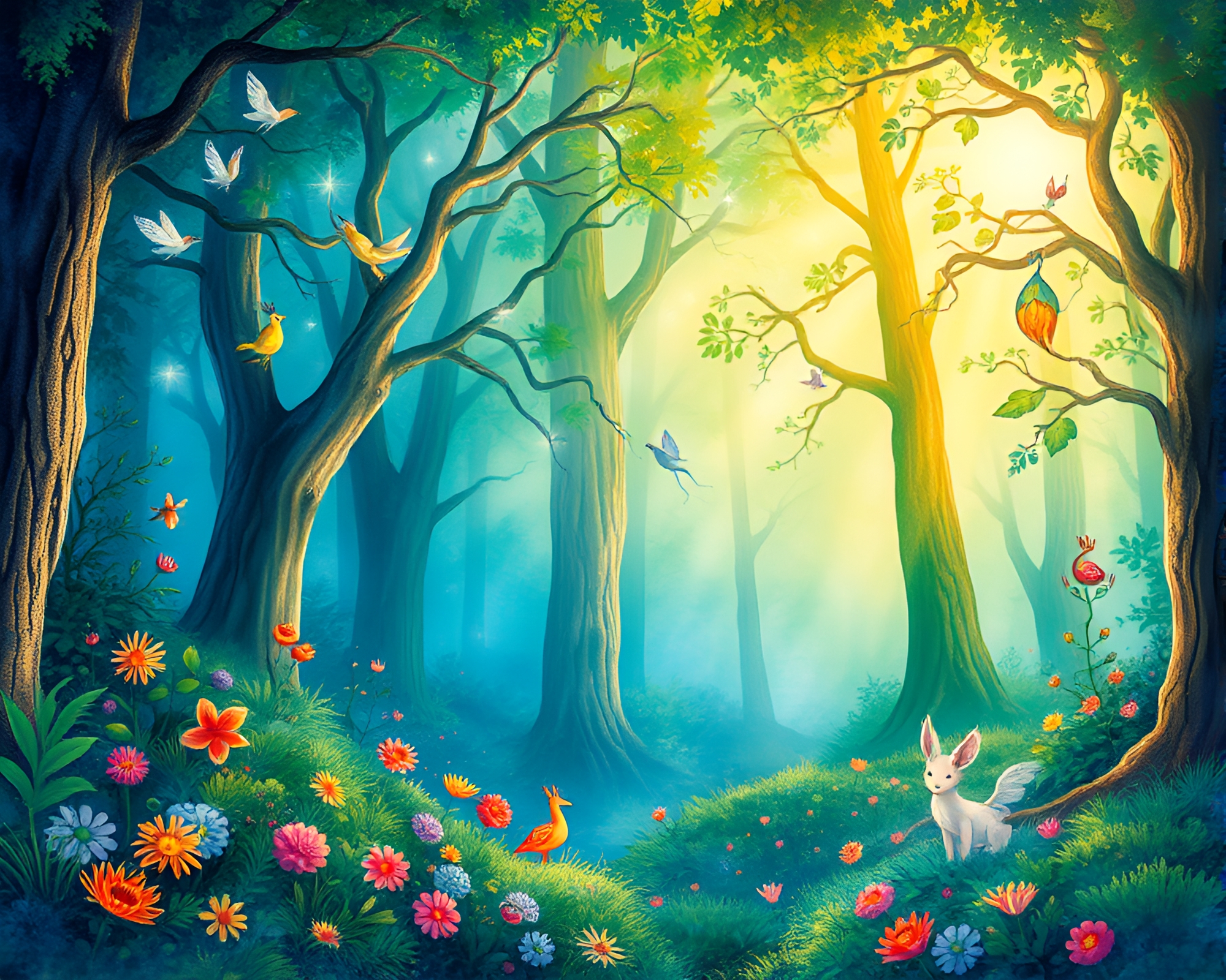 Enchanted Forest in Magical Watercolor Style – free AI stock image