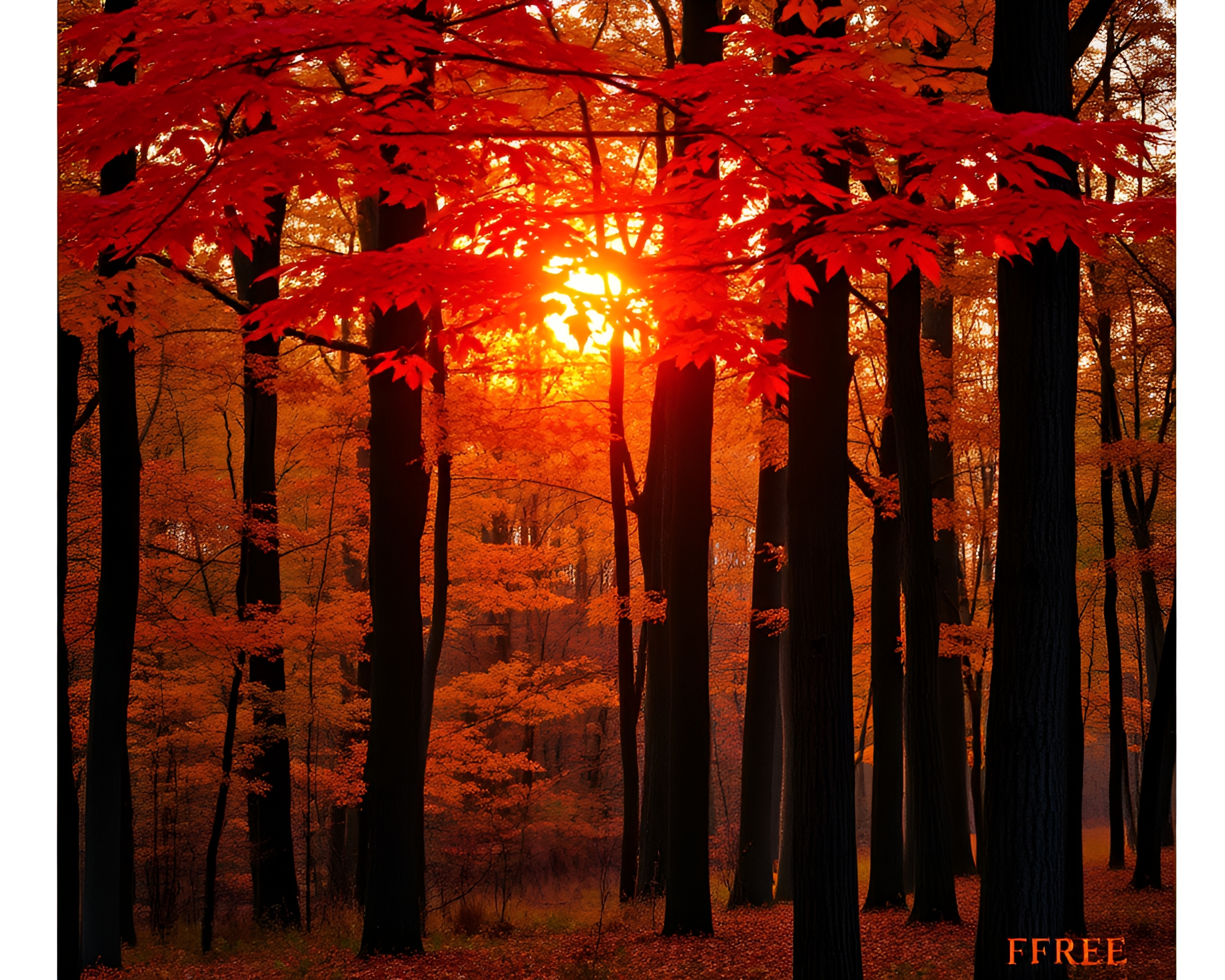 Vibrant Autumn Forest Sunset Landscape Photography – free AI stock image