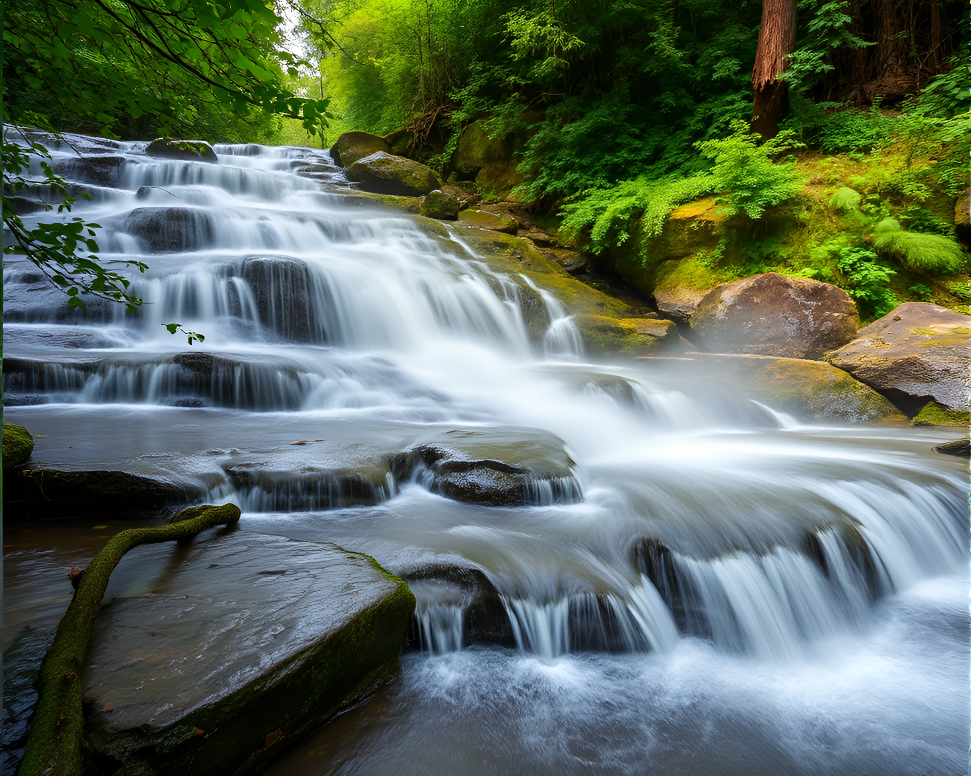 Misty Waterfall in a Serene Landscape – free AI stock image