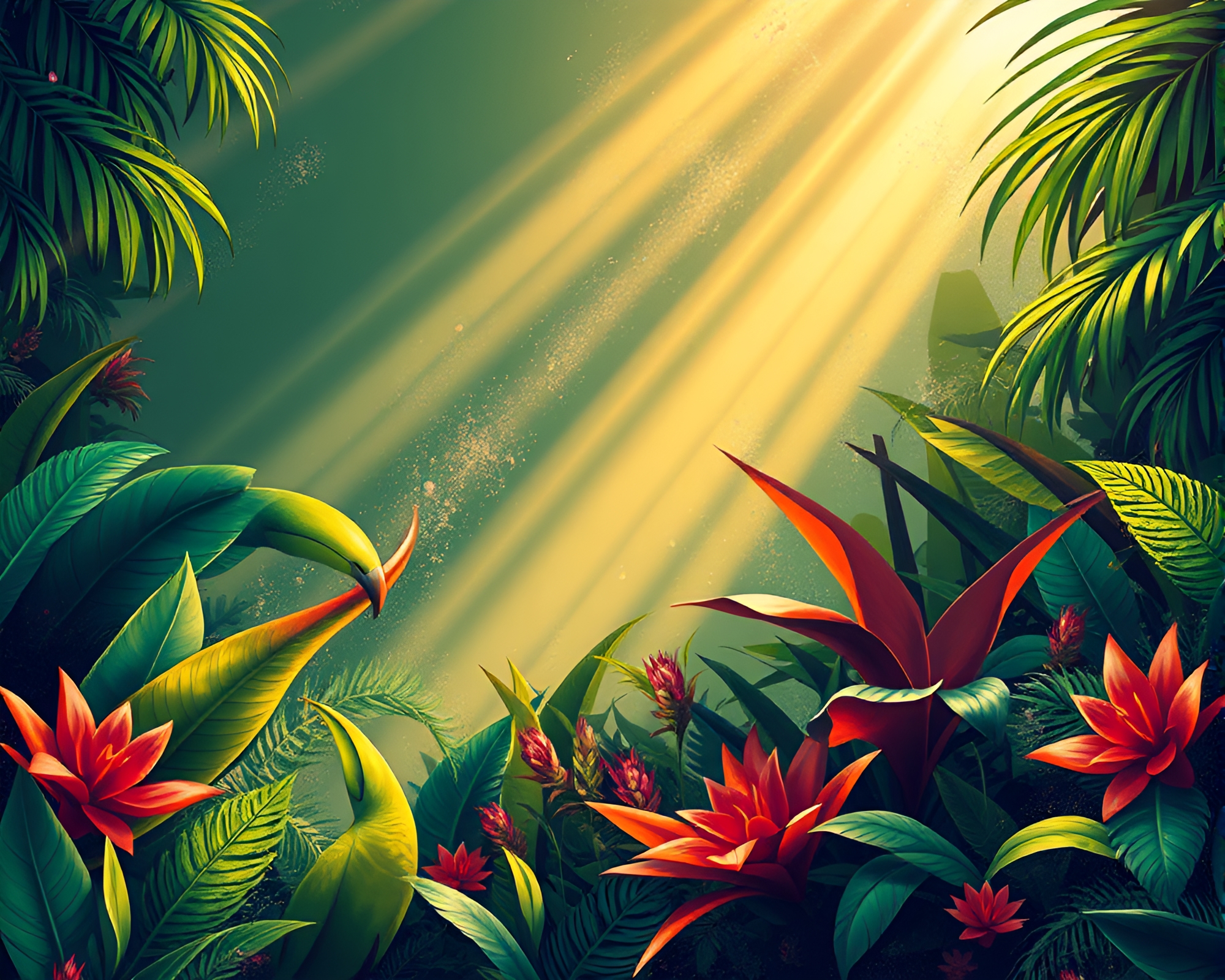 Vibrant Jungle Mixed Media Art Piece – free AI stock image