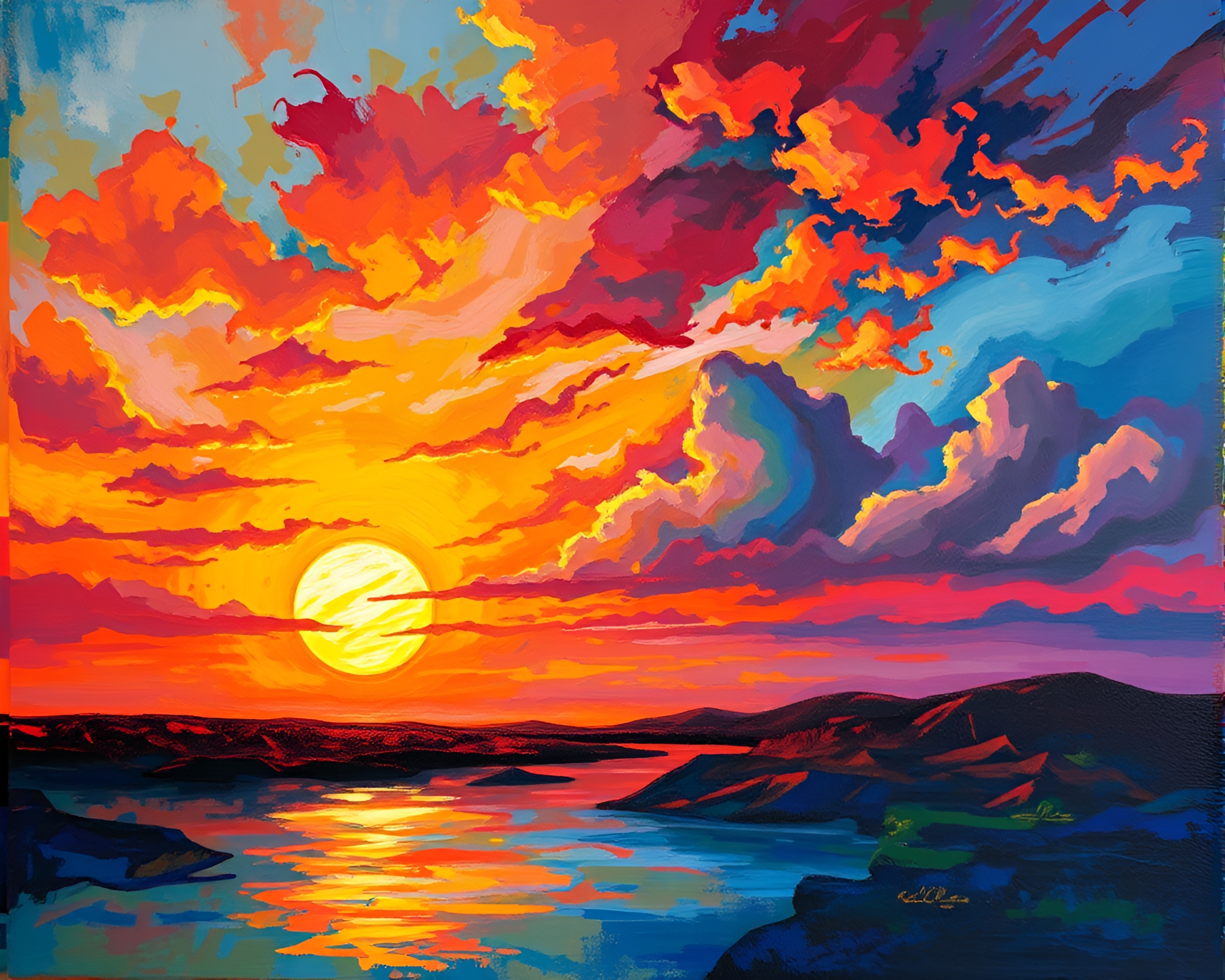 Vibrant Sunset Painting in Abstract Style – free AI stock image