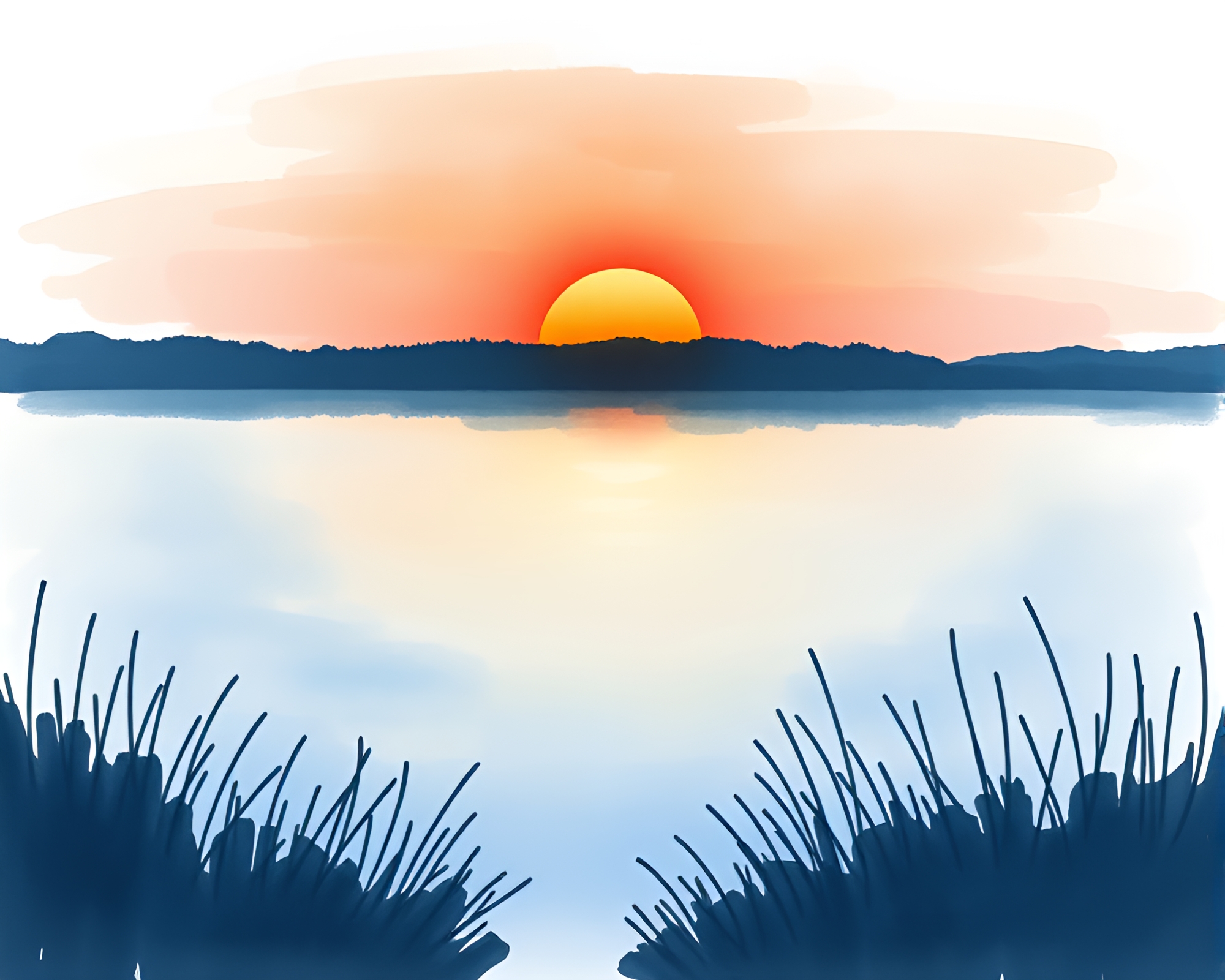 Abstract Sunset Landscape with Watercolor Technique – free AI stock image