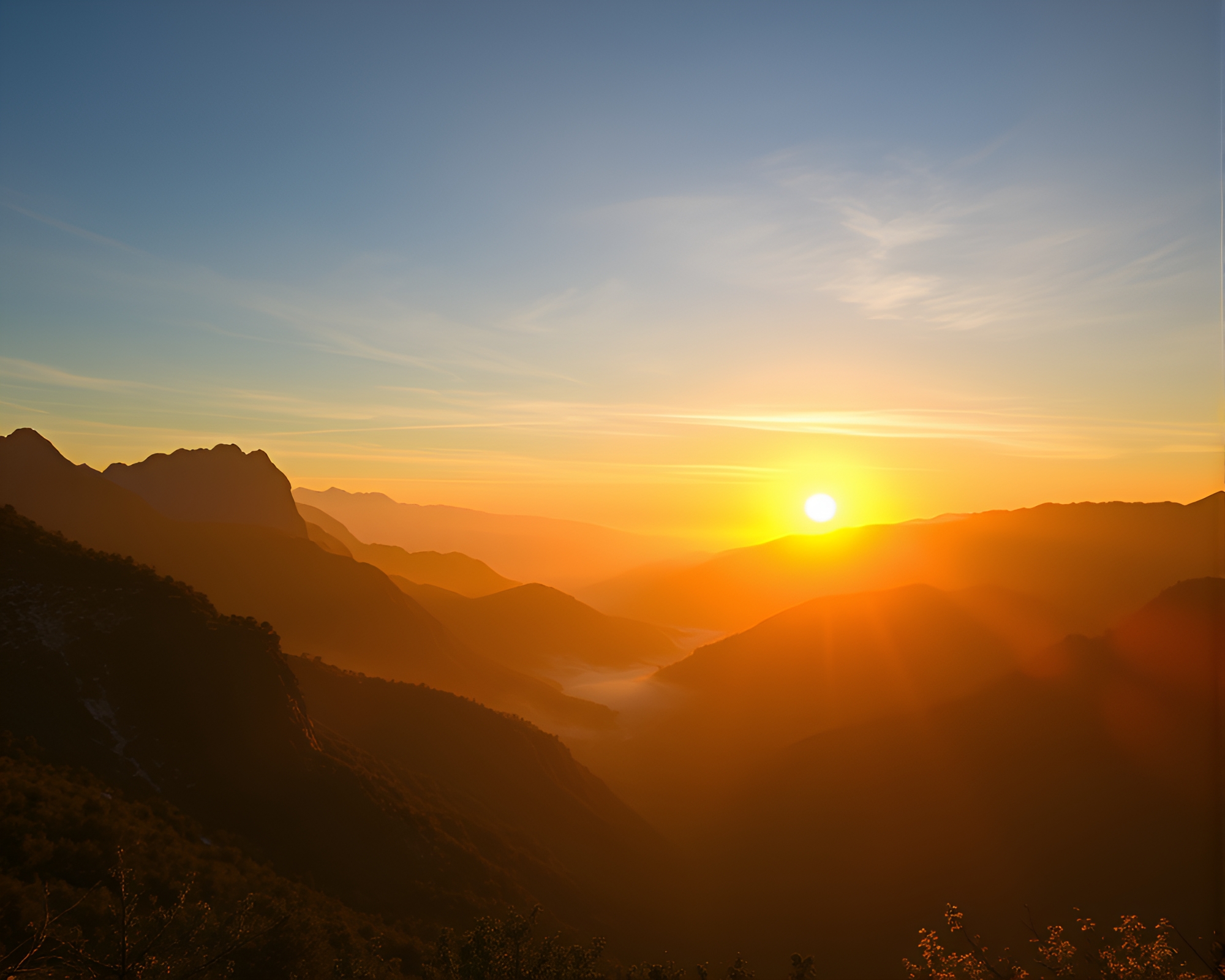 Majestic Mountain Sunrise Over Misty Valleys – free AI stock image