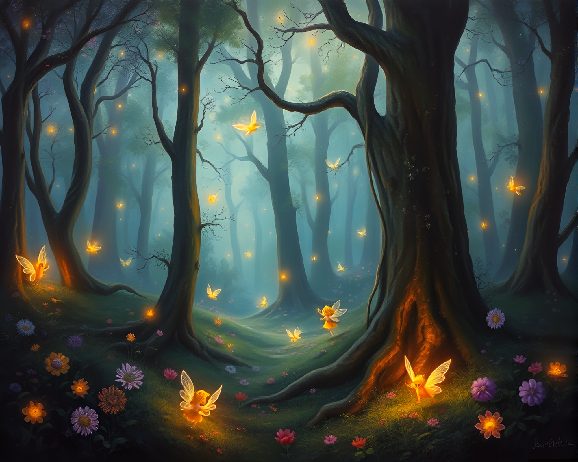 Enchanting Forest Fairytale in Oil Painting – free AI stock image