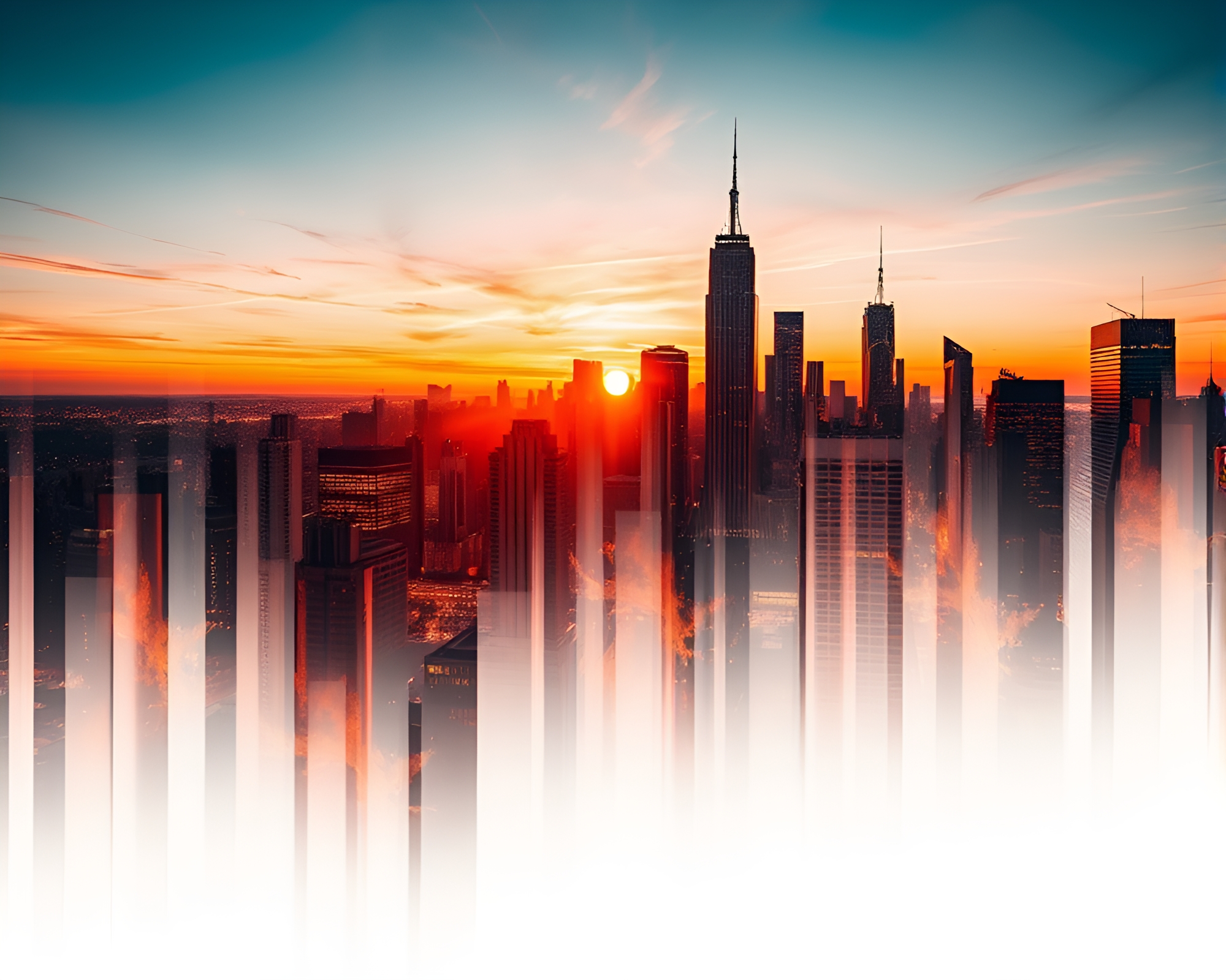 Vibrant Cityscape Sunset with Urban Skyline Silhouette – free AI stock image