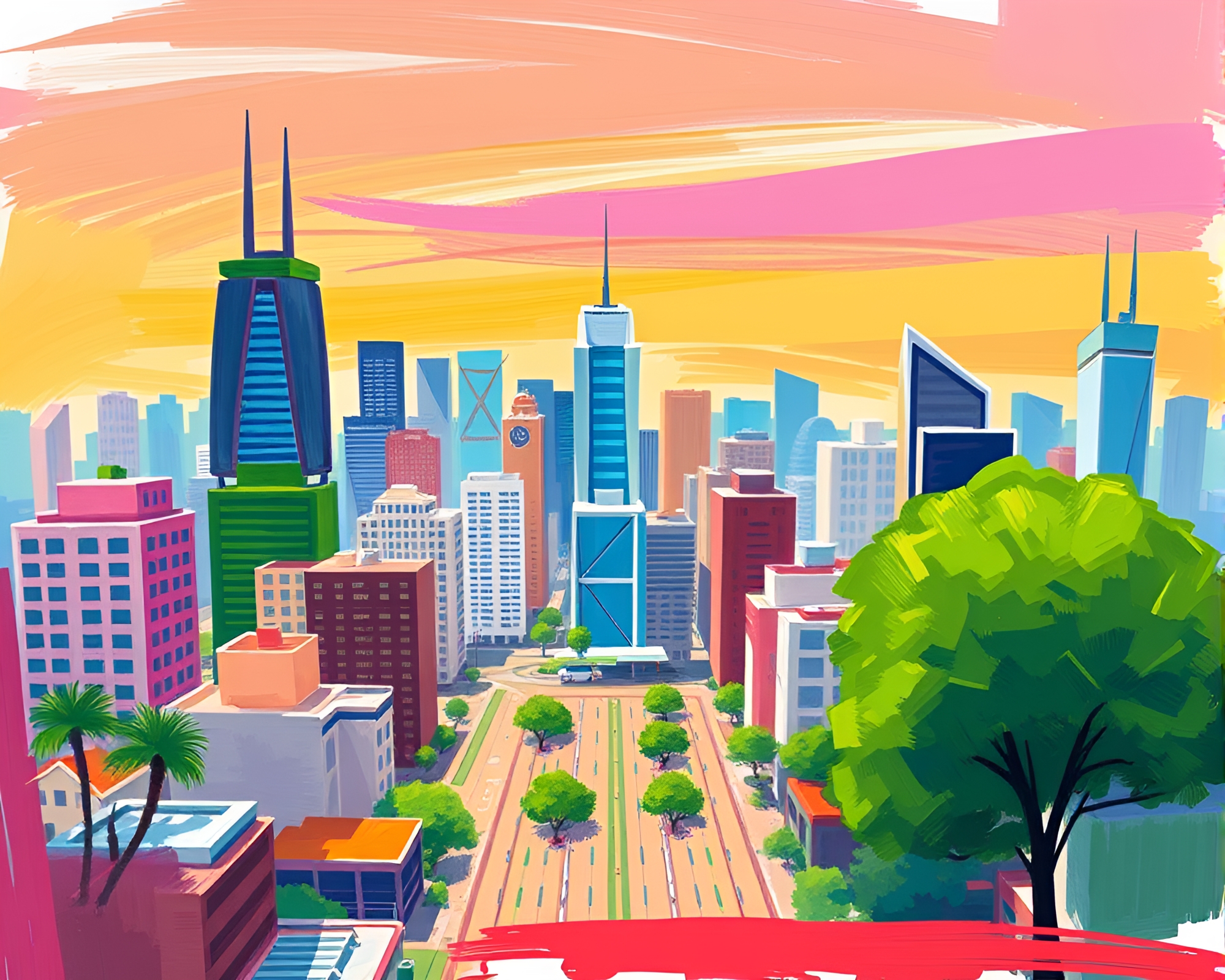 Vibrant Cityscape in Abstract Style – free AI stock image