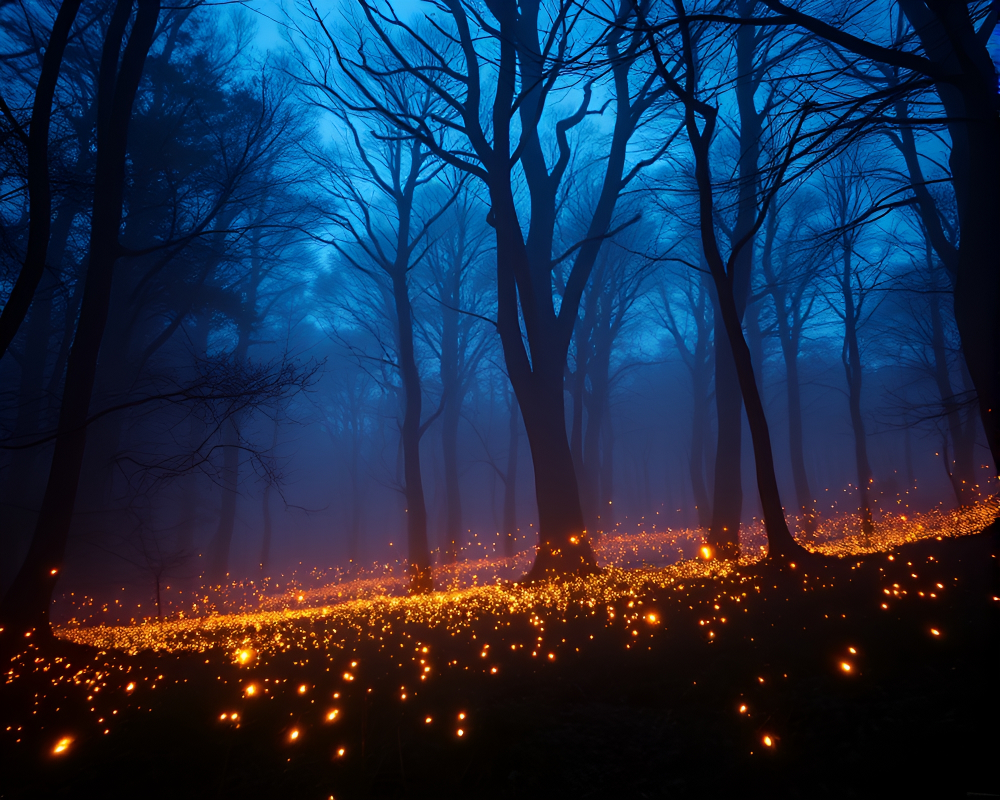 Ethereal Forest with Luminous Fireflies at Twilight – free AI stock image