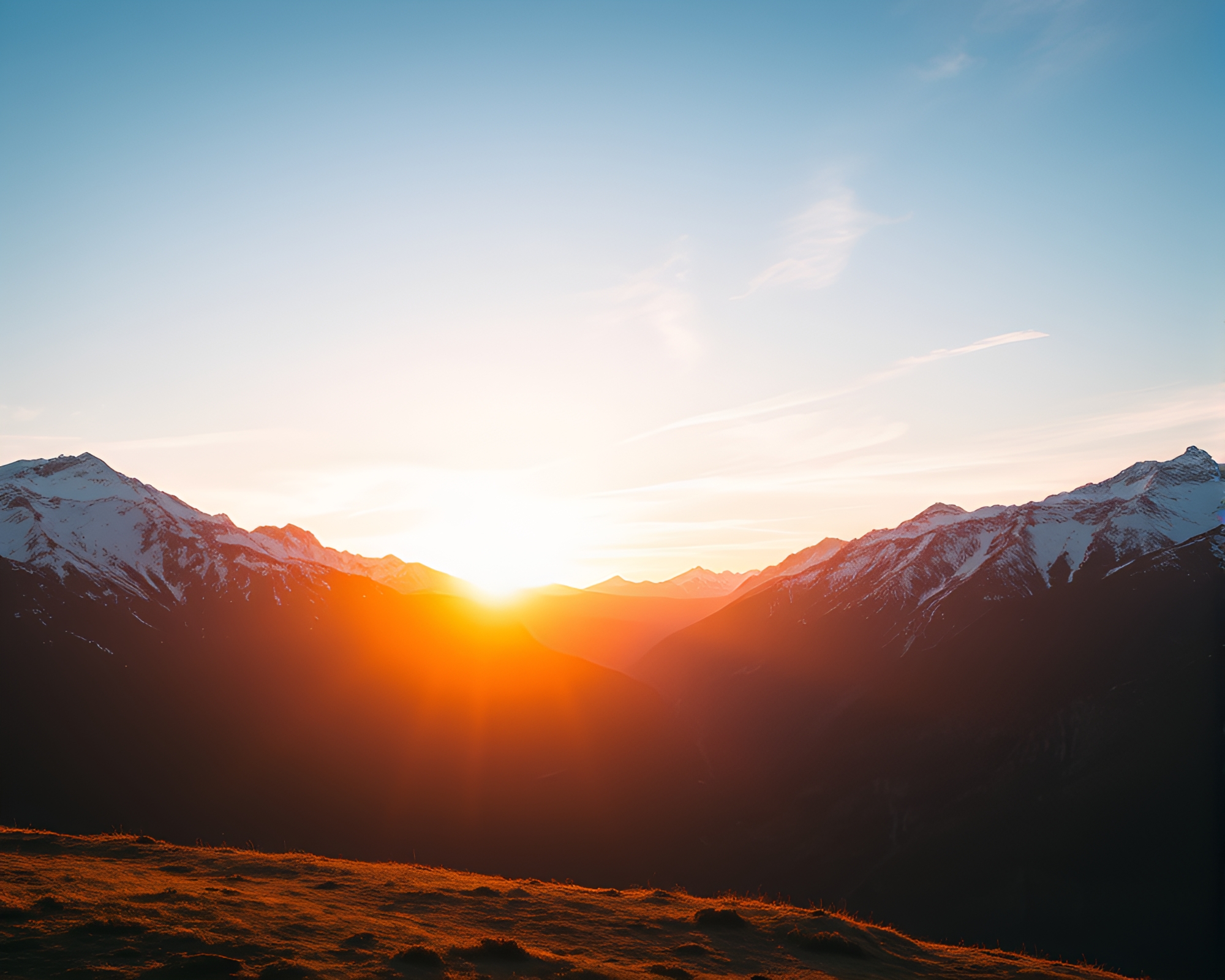 Serene Sunset Over Snow-Capped Mountains – free AI stock image