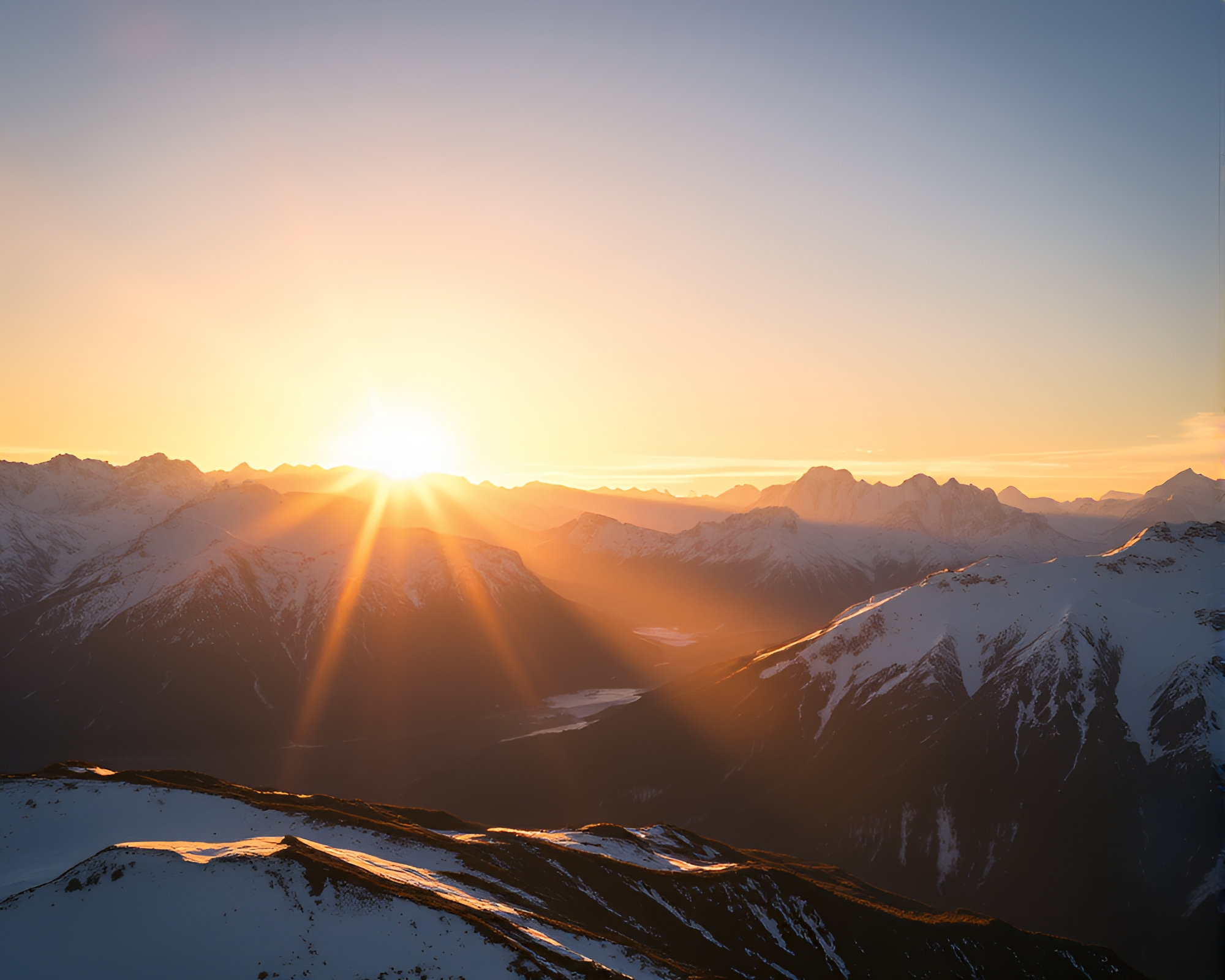 Majestic Mountain Landscape at Sunset – free AI stock image