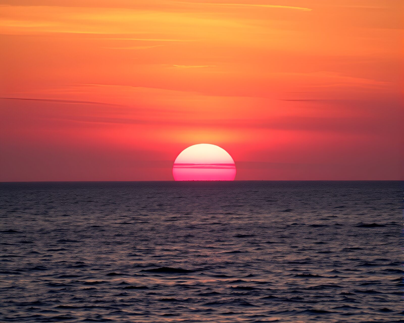 Sunset with orange and pink hues reflecting on serene ocean