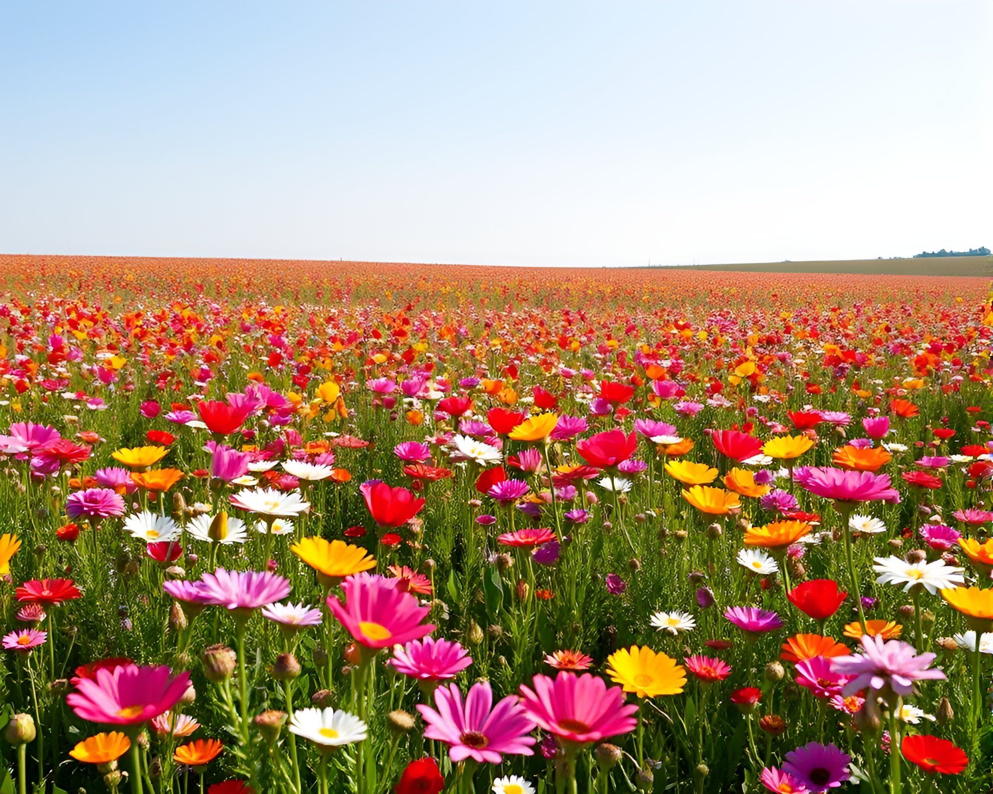 Stunning Nature’s Beauty: Colorful Flower Field Landscape – free AI stock image