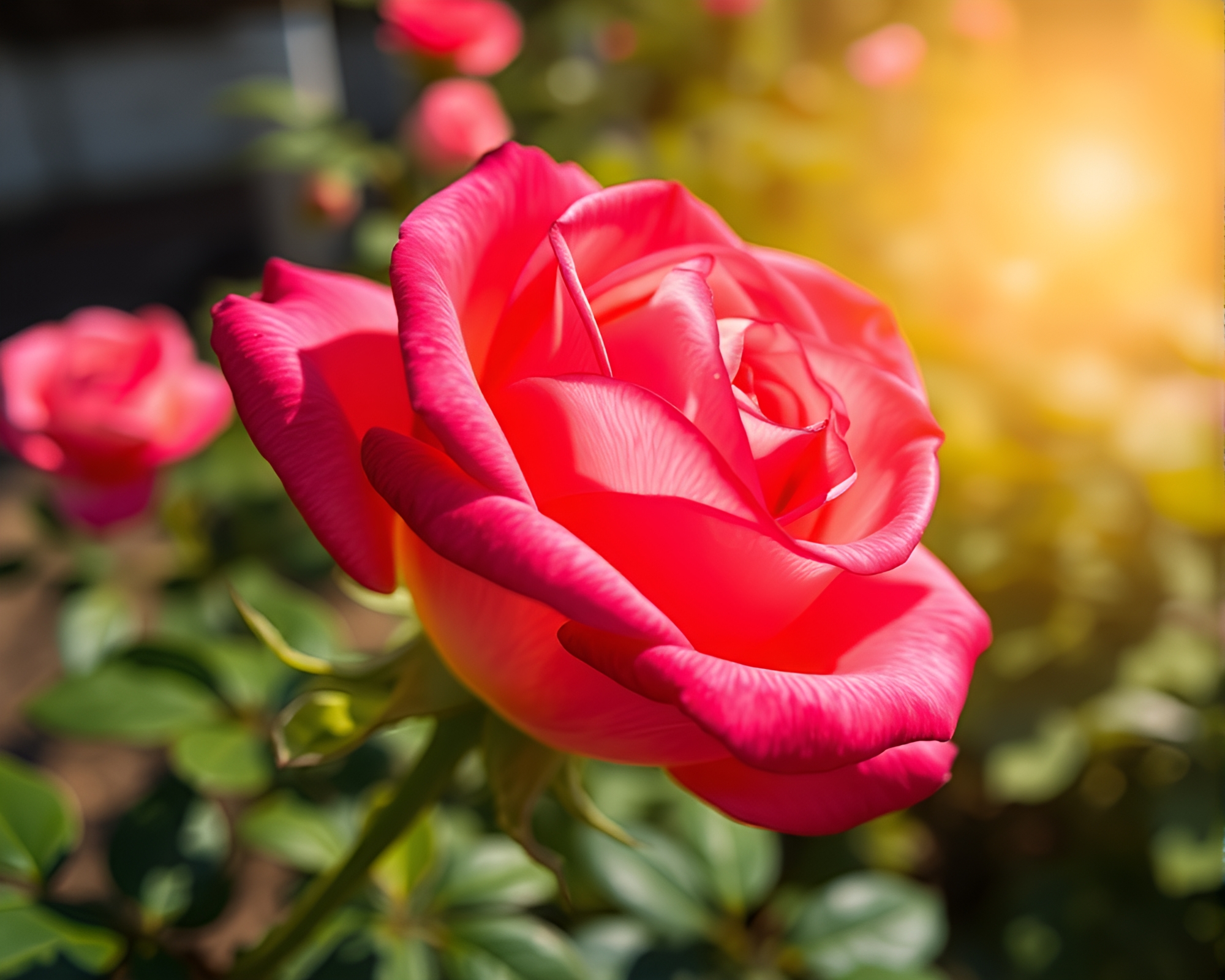 Enchanting close-up of a blooming rose in sunlight – free AI stock image