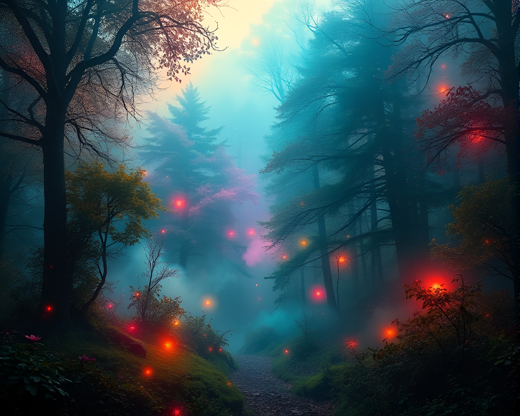 Enchanting Mystical Forest with Glowing Mushrooms – free AI stock image