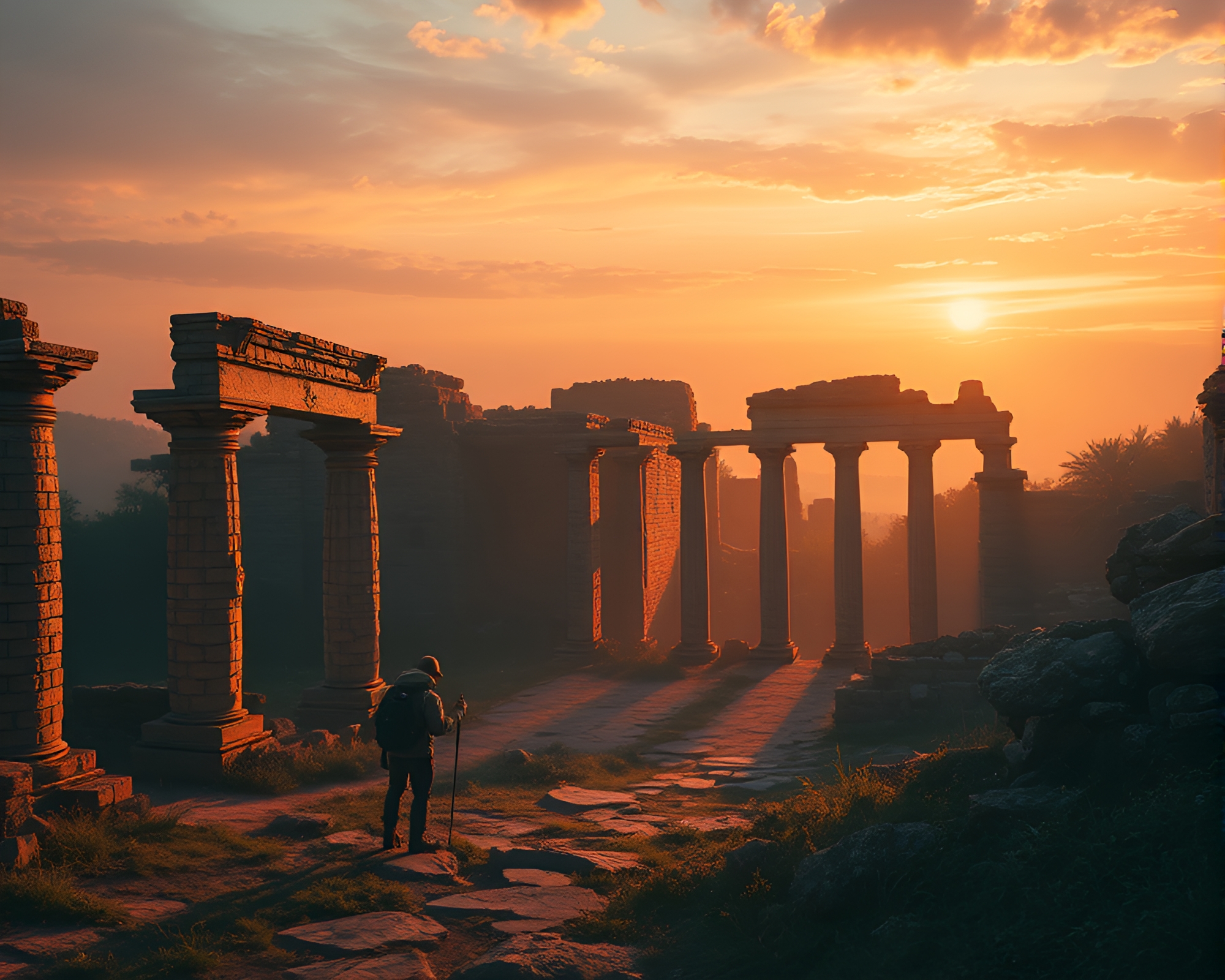 Exploring Ancient Ruins in Twilight – free AI stock image