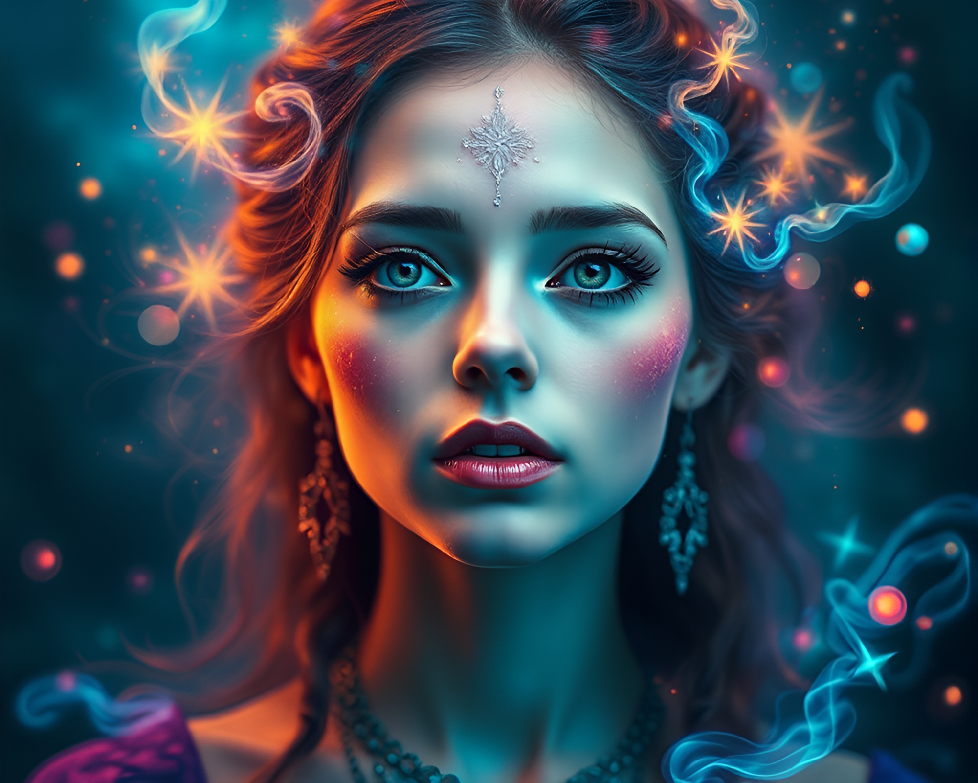 Vibrant Fantasy Portrait with Ethereal Magic – free AI stock image