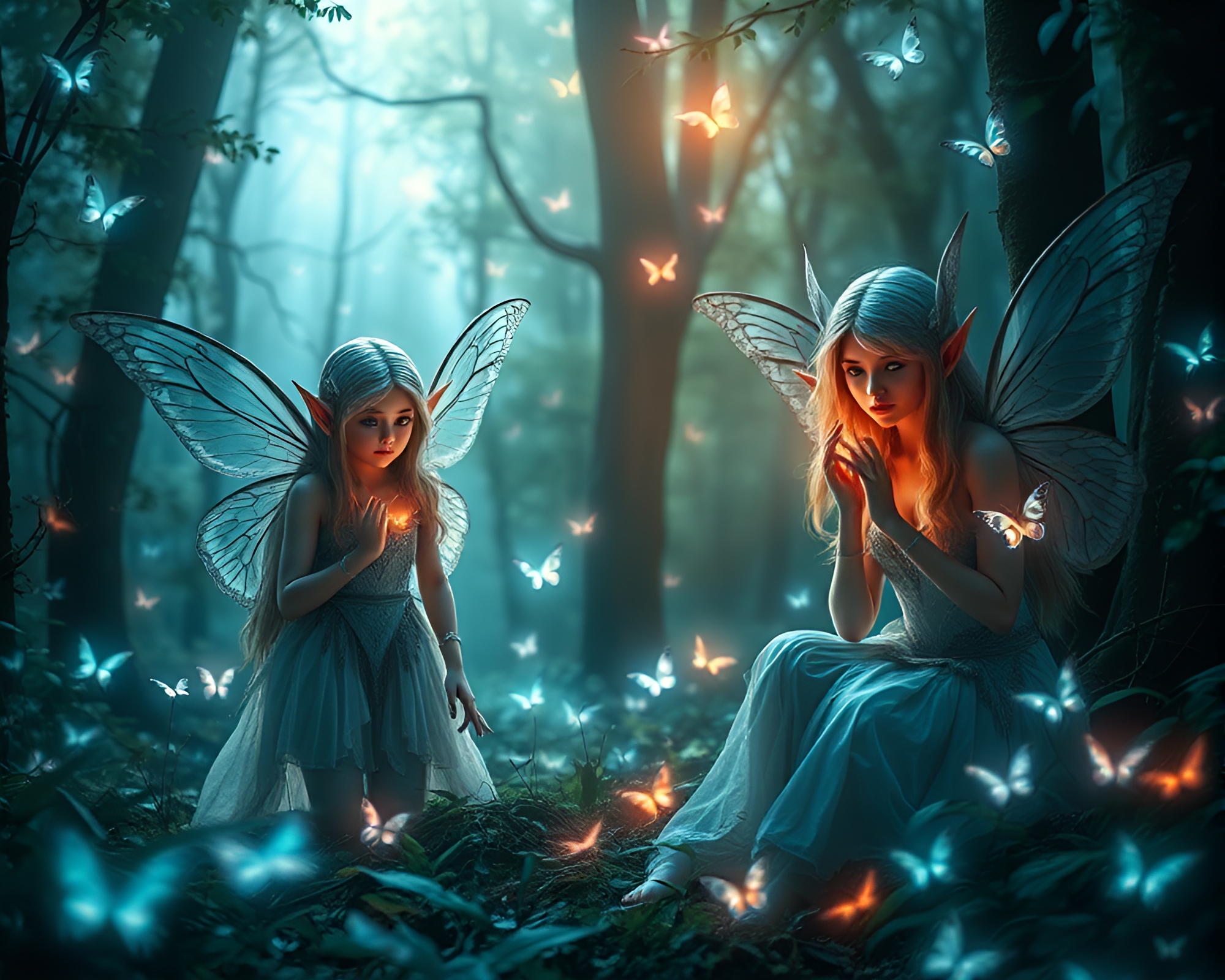 Enchanted Forest with Mystical Elves – free AI stock image
