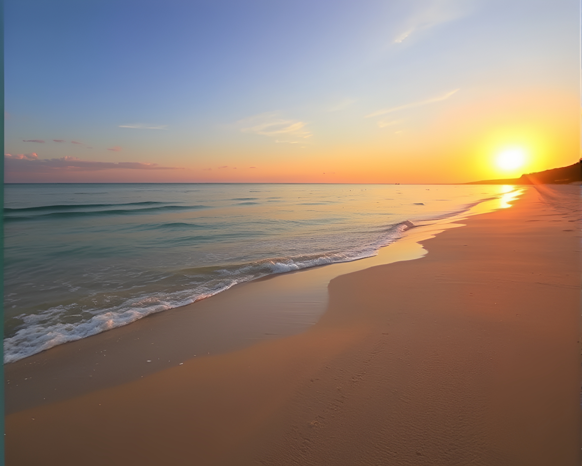 Serenity Beach Sunset Scene – free AI stock image
