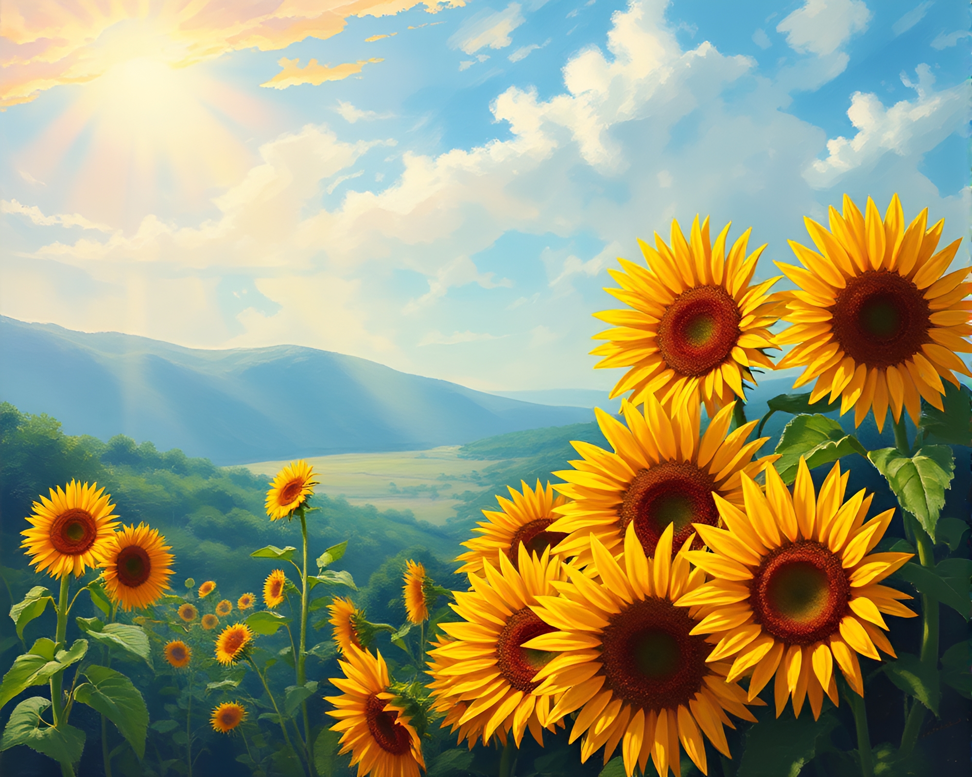Vibrant Sunflowers: A Masterpiece of Impressionism – free AI stock image