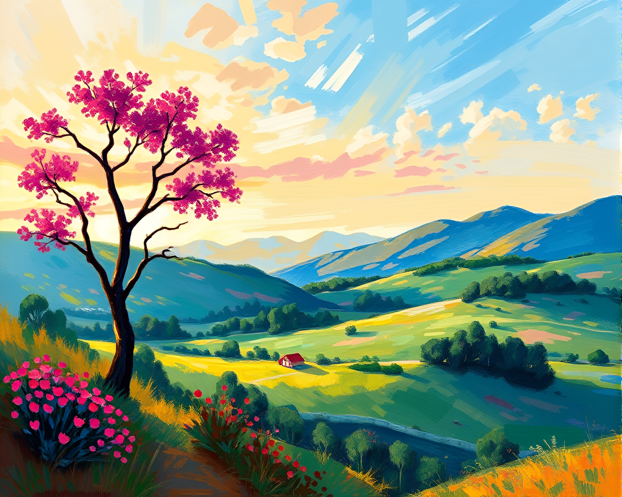 Vibrant Landscape Art in Impressionism – free AI stock image