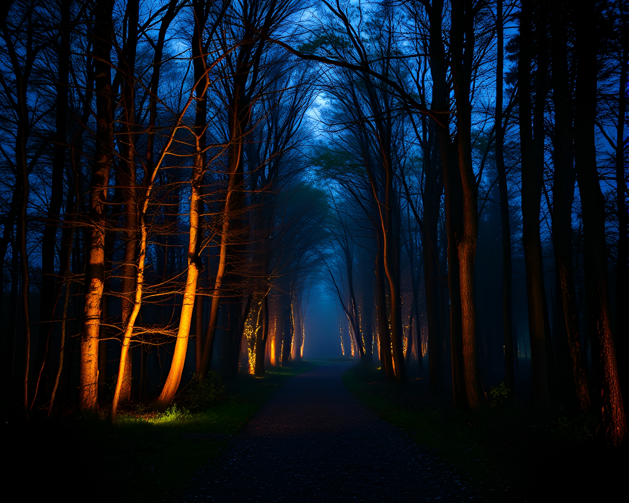 Enchanted Forest Path Through Glowing Trees – free AI stock image