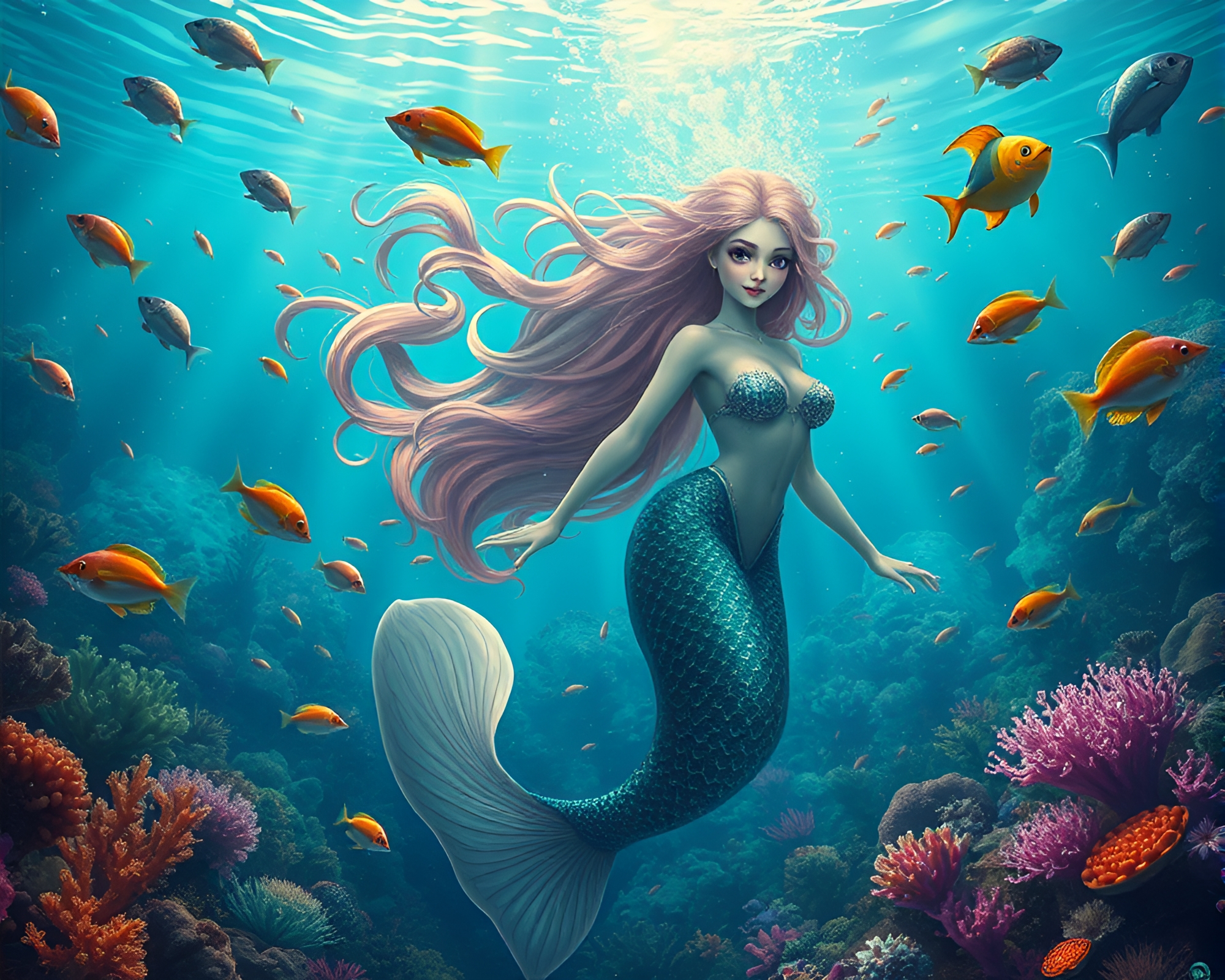 Mystical Mermaid in Enchanted Underwater Kingdom – free AI stock image