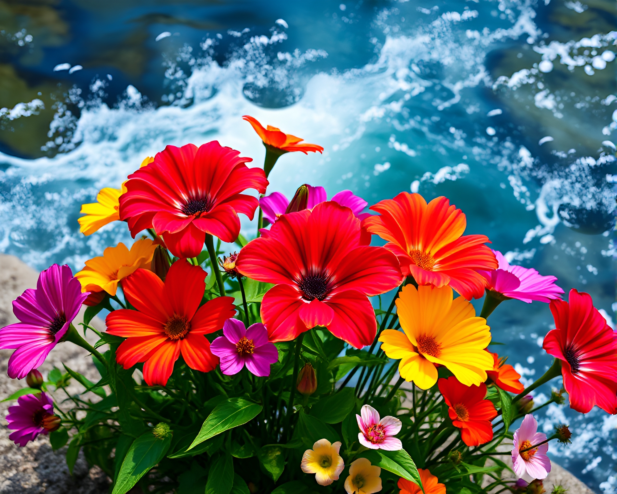 Vibrant Flowers in Watercolor Artwork – free AI stock image