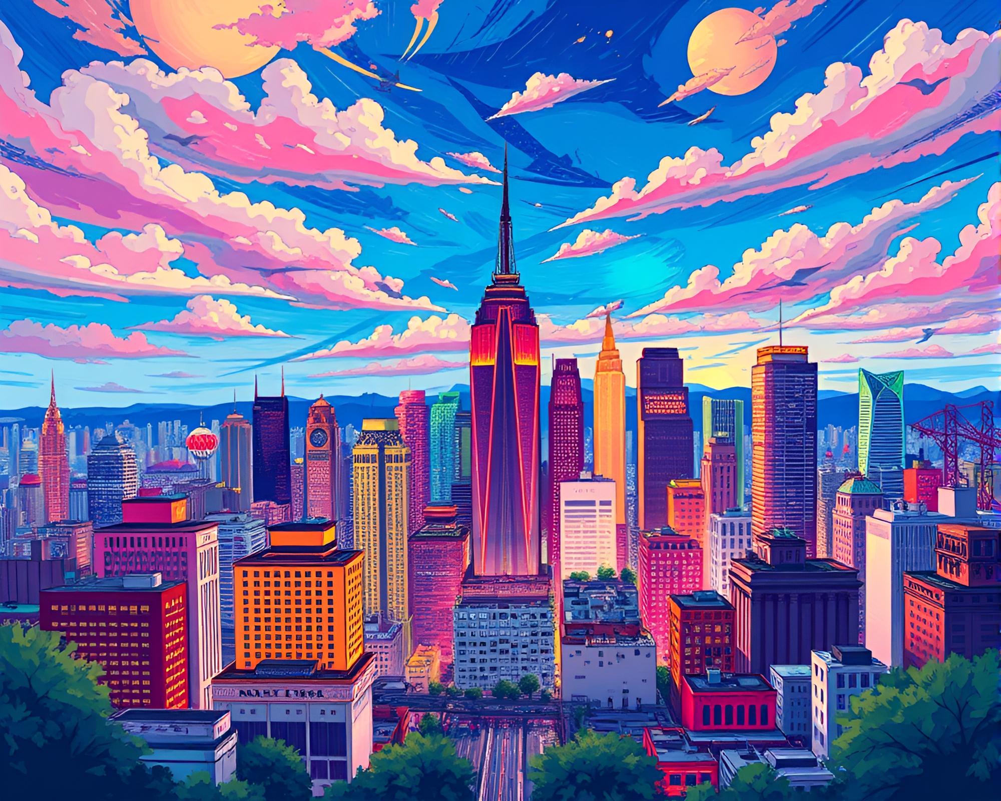 Vibrant cityscape in Dynamic Abstract Composition – free AI stock image