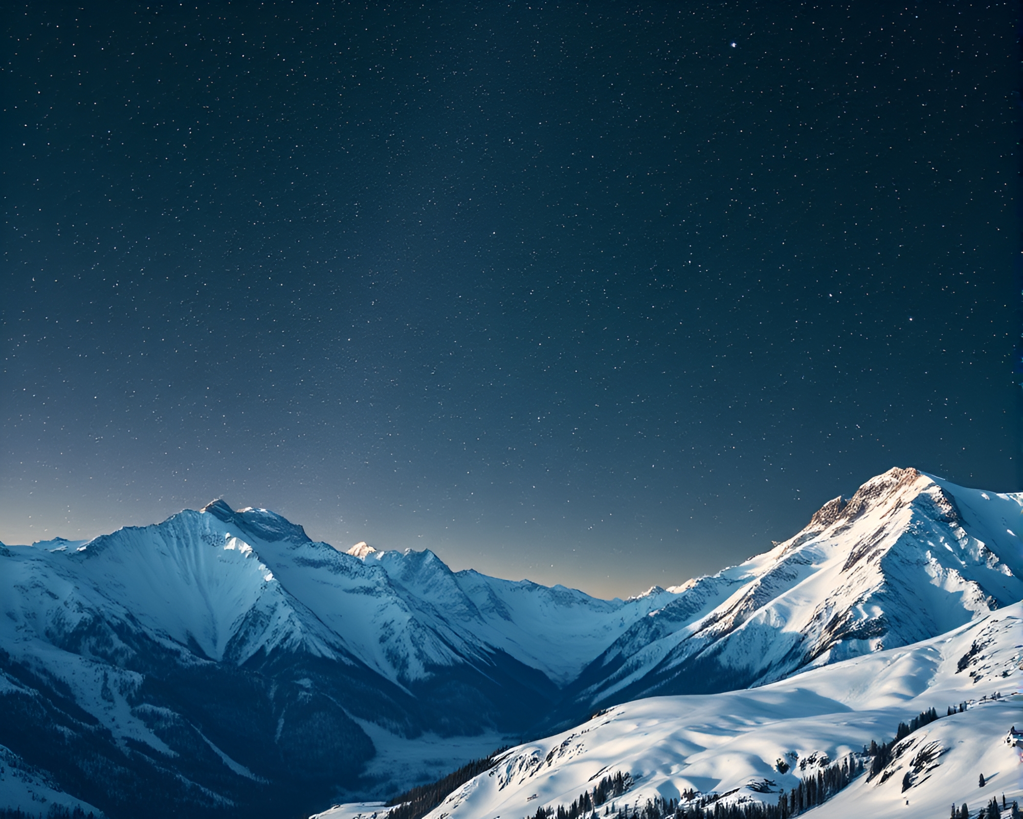 Starry Night Sky Over Snow-Covered Mountains – free AI stock image