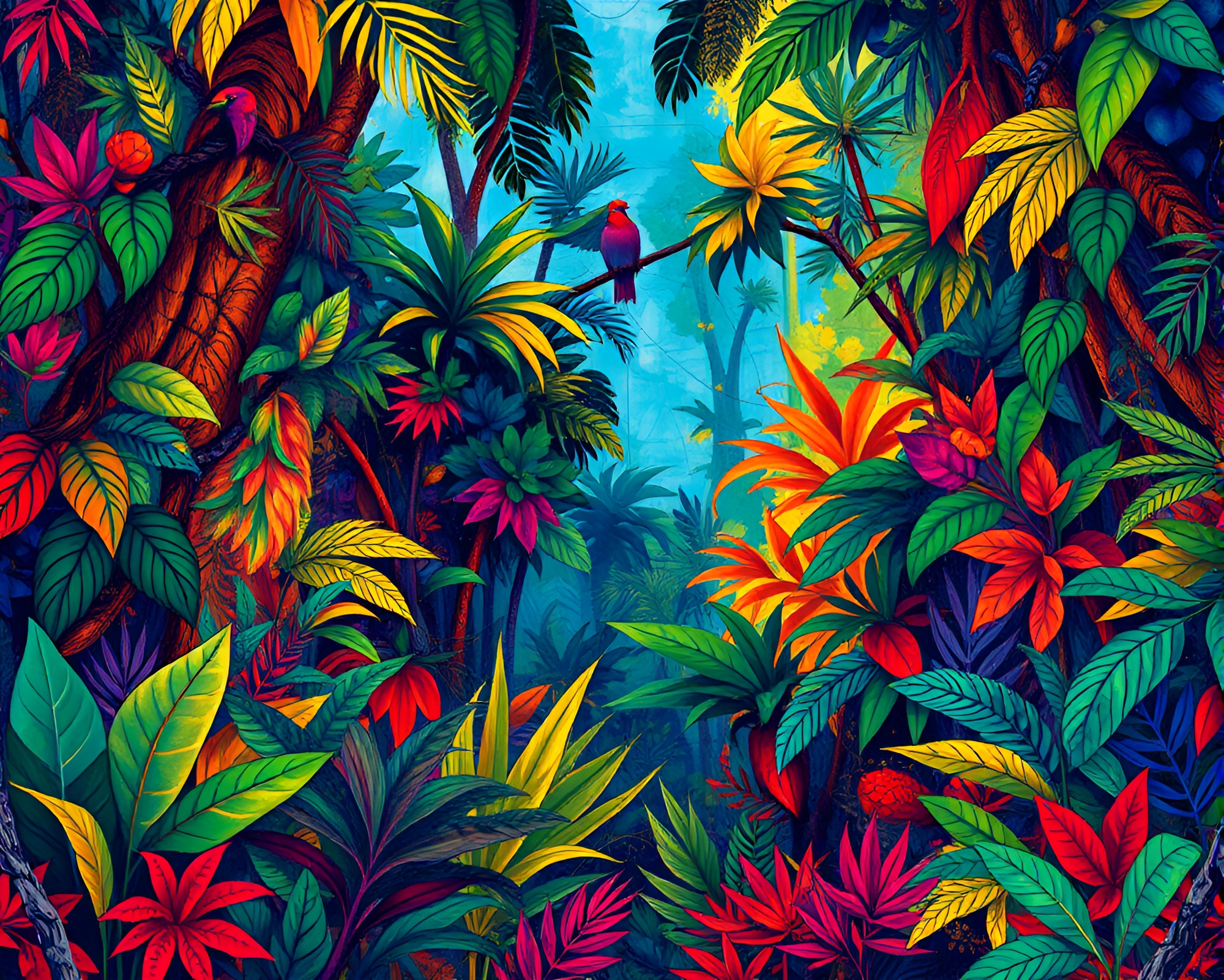 Vibrant Jungle Illustration in Abstract Style – free AI stock image