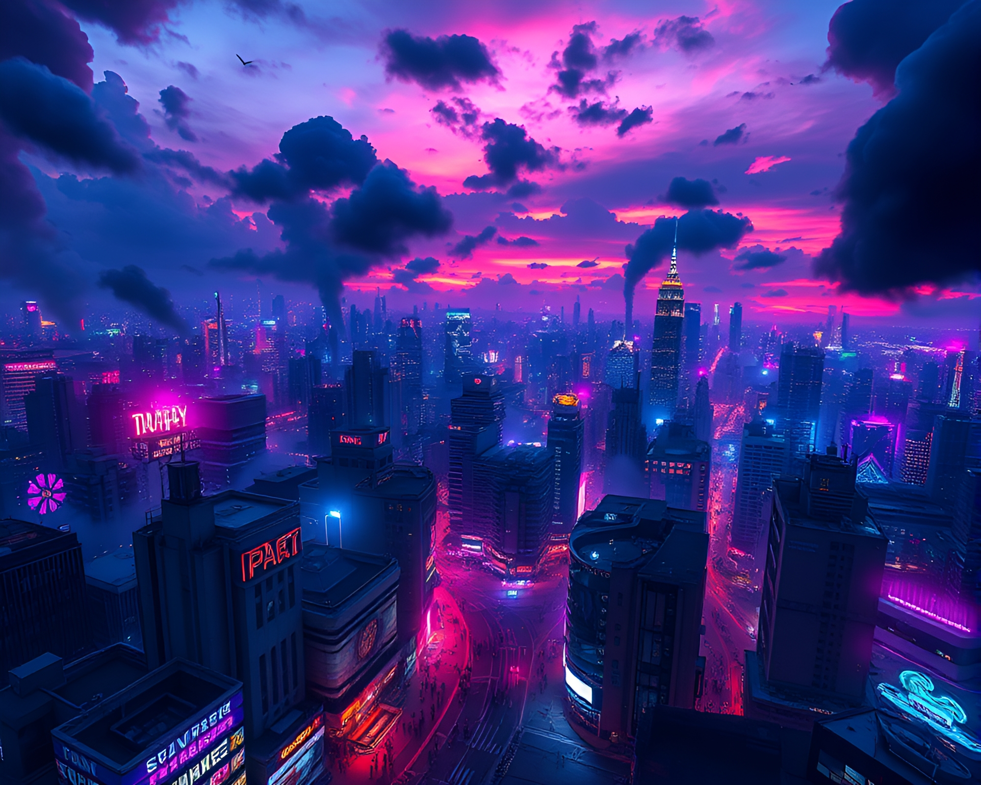 Vibrant Fantasy Cityscape at Night – free AI stock image