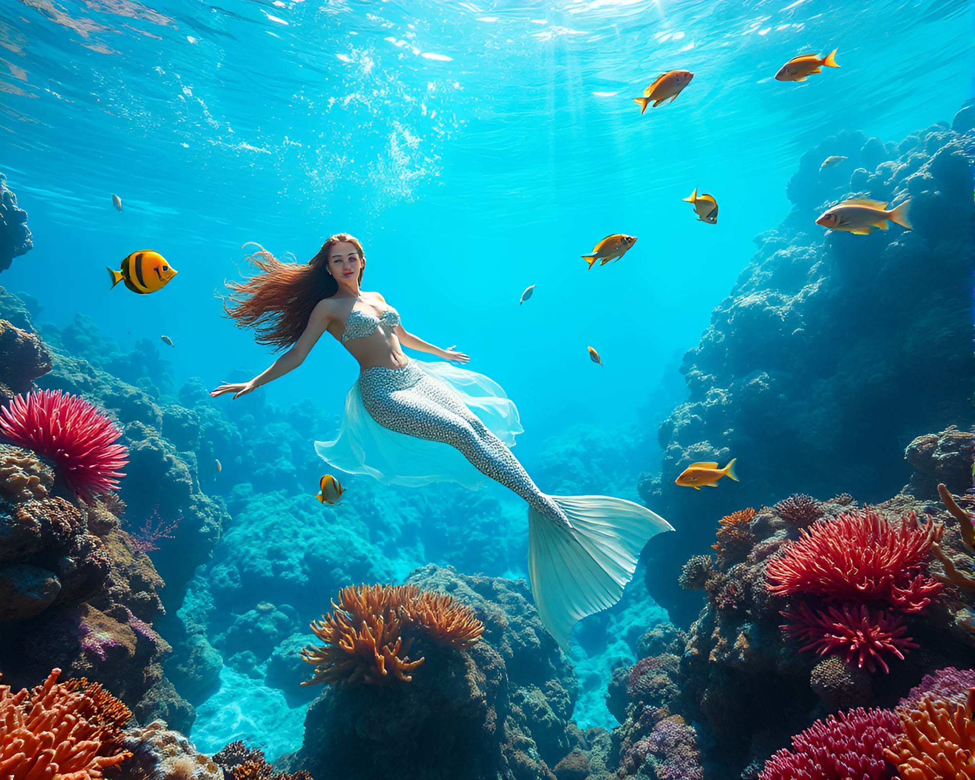 Ethereal Mermaid in Underwater Paradise – free AI stock image