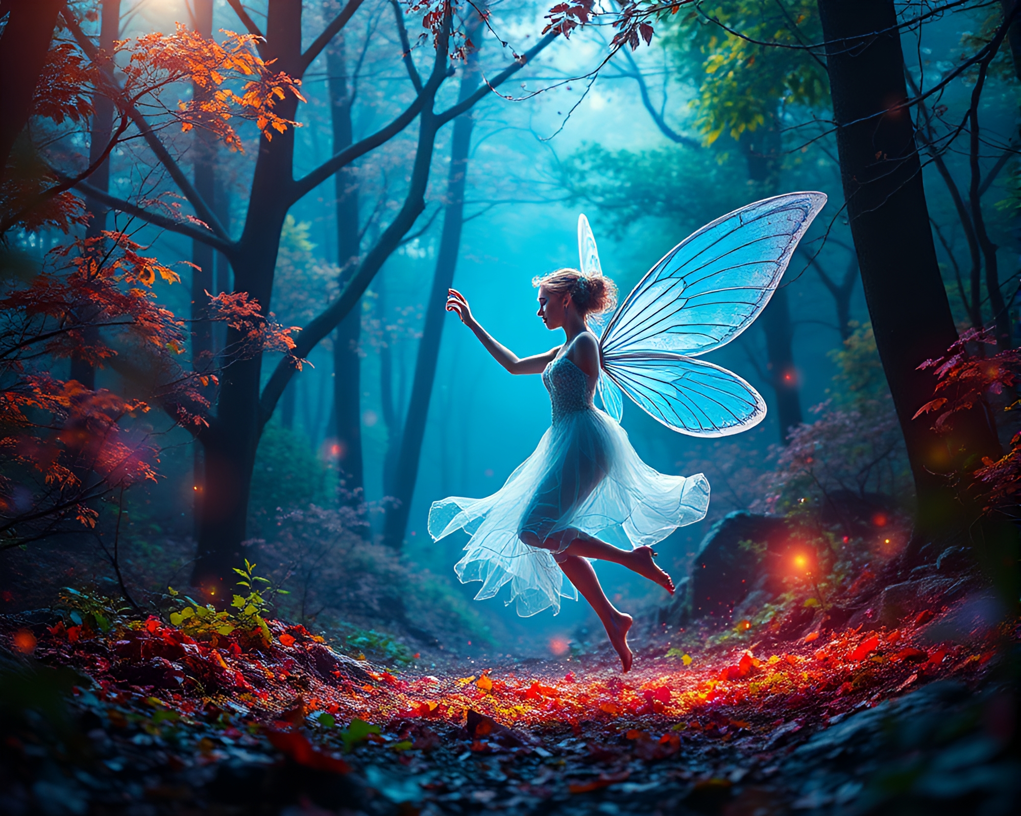 Enchanted Forest Reveals Ethereal Fairy Dancing – free AI stock image