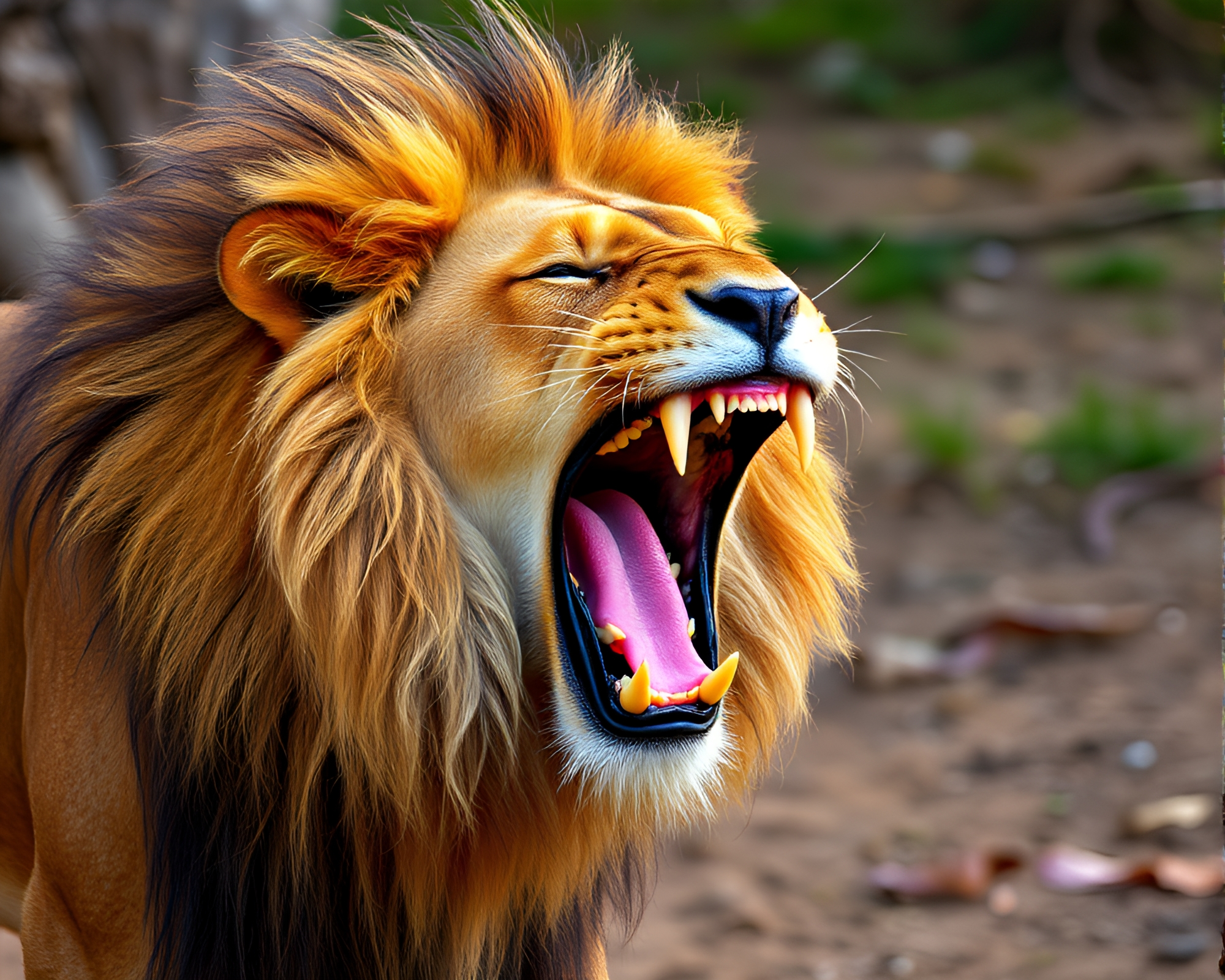 Majestic Lion Roaring in the Wilderness – free AI stock image