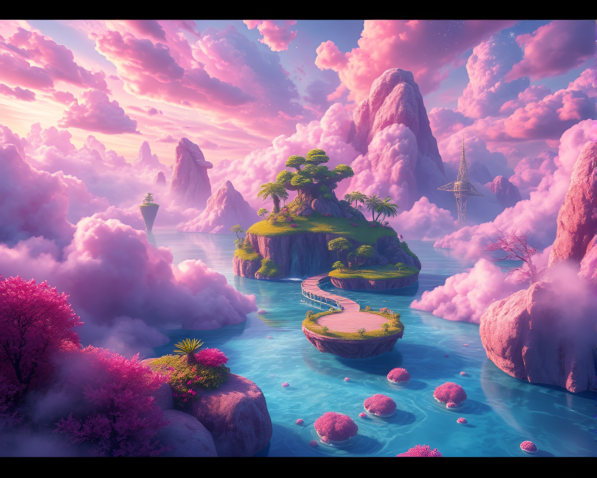 Ethereal Dreamland: Floating Island Paradise – free AI stock image