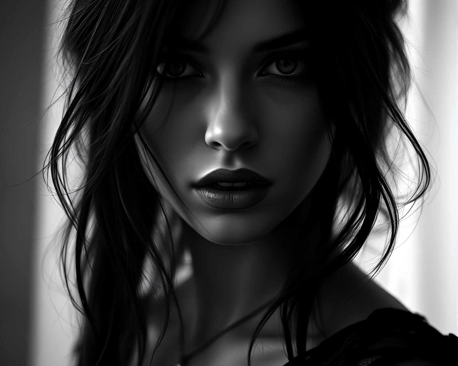 Beautifully lit woman in artistic black and white photography