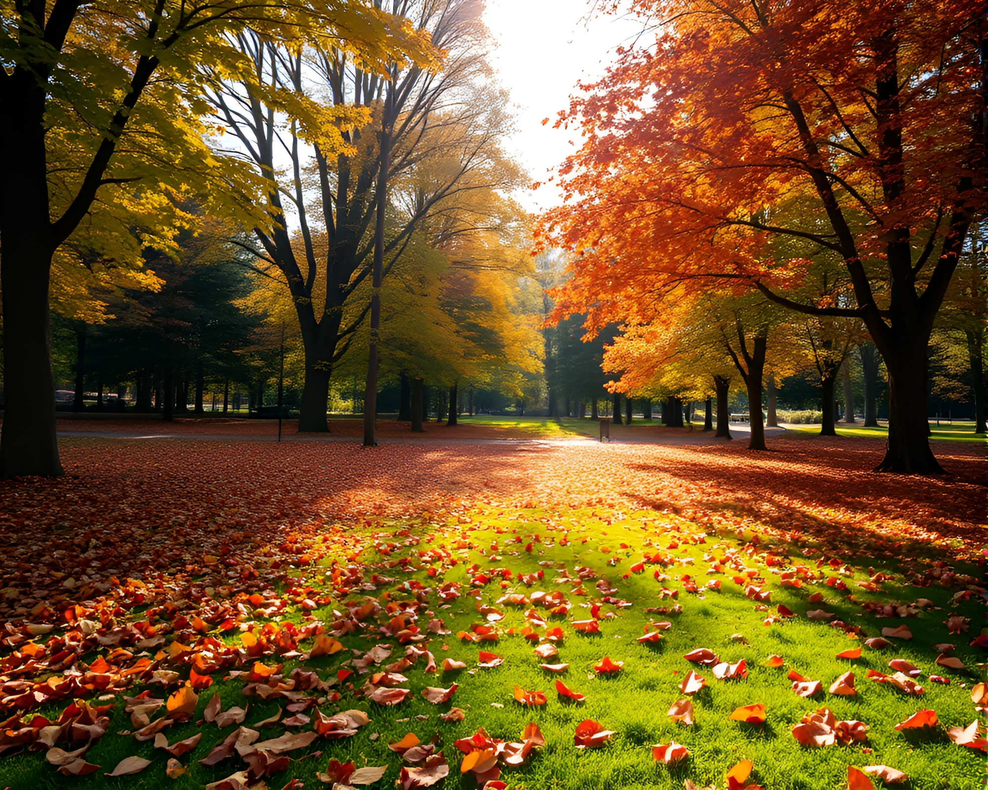 Serenity of Autumn Park on Sunny Day – free AI stock image