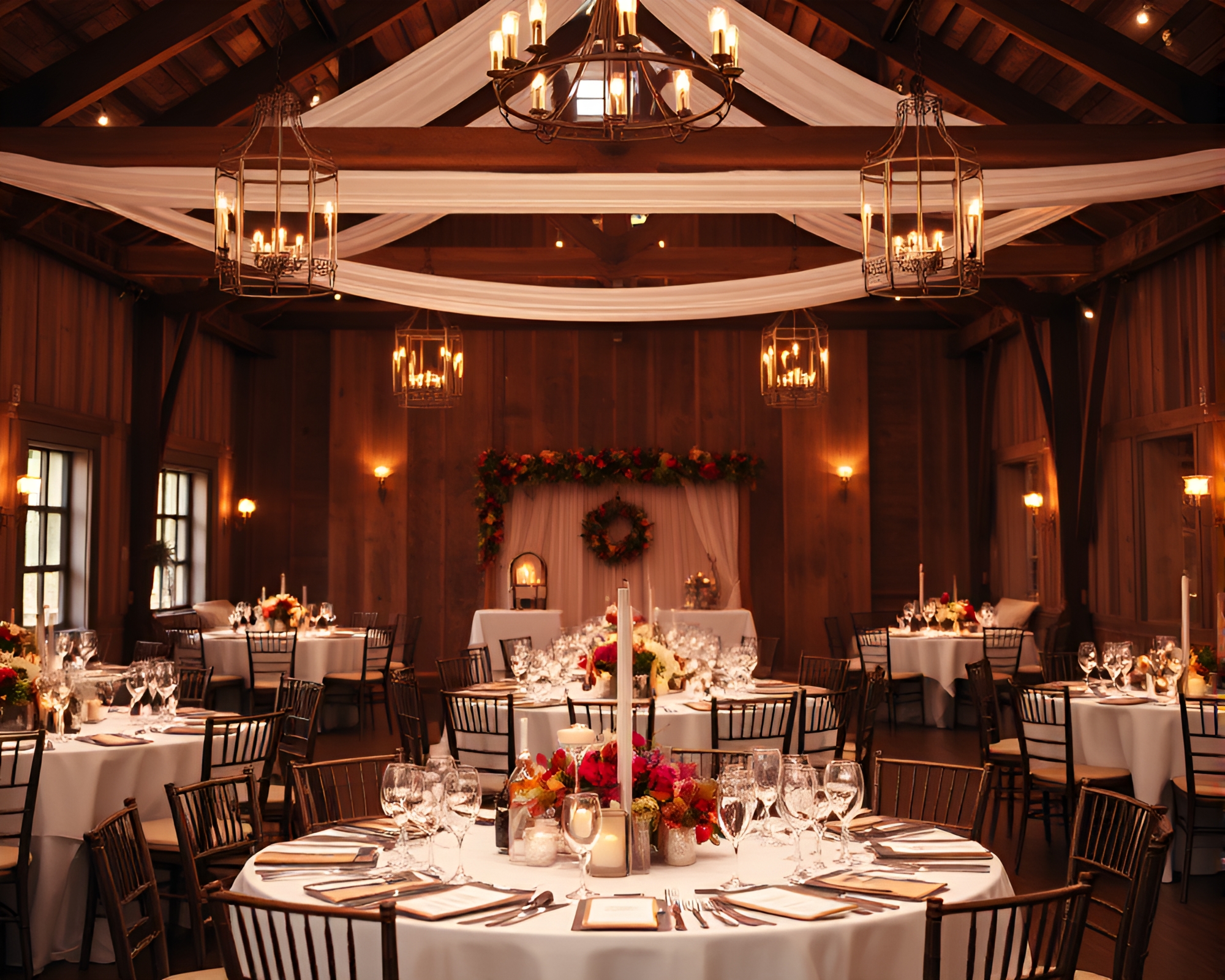 Elegant Fall Wedding Reception with Rustic Decor – free AI stock image