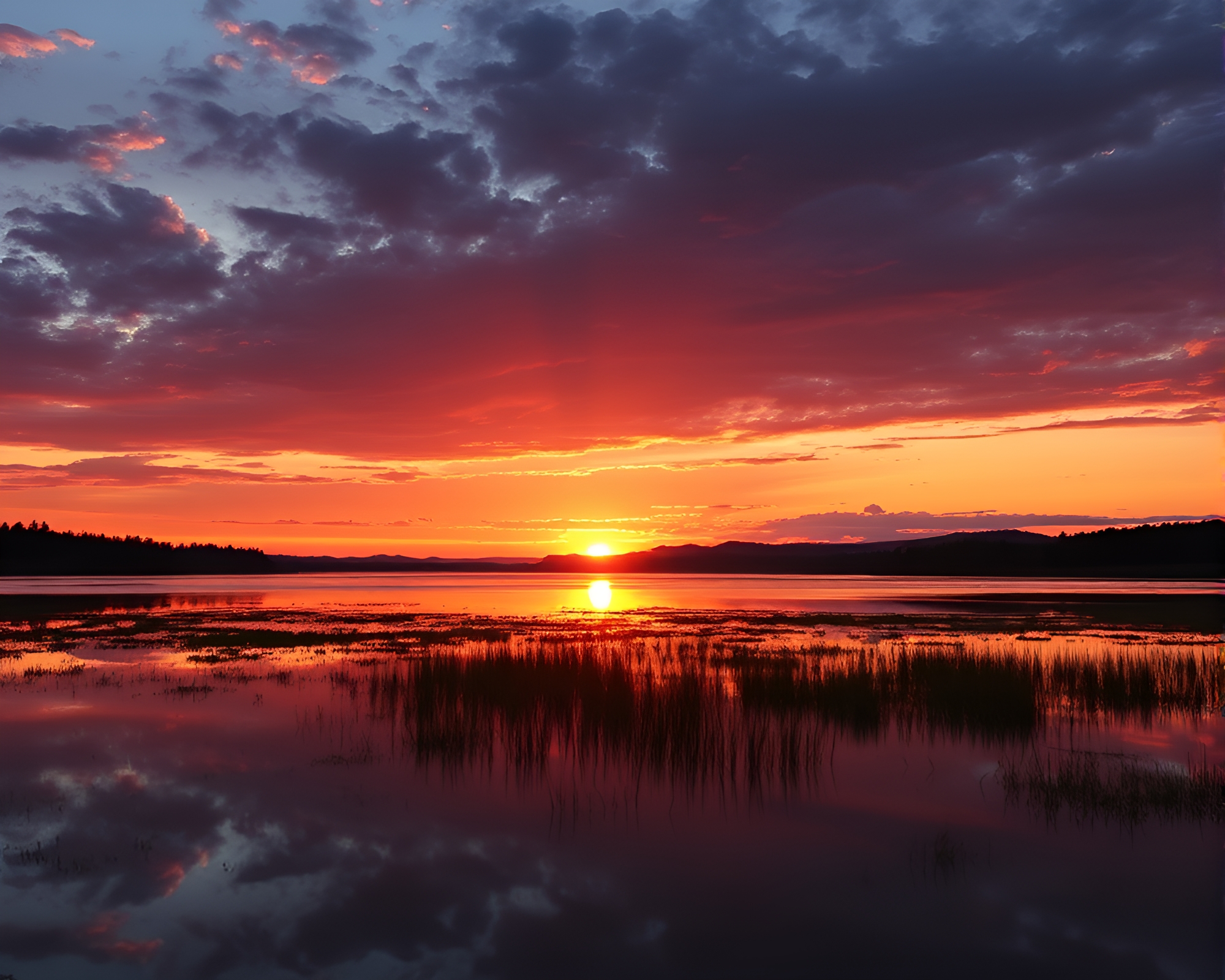 Golden Hour Sunset Reflections on Serene Lake – free AI stock image