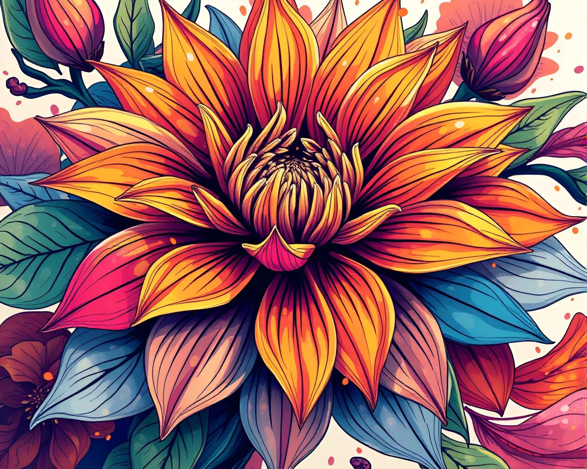 Vibrant Flower Illustration in Abstract Style – free AI stock image