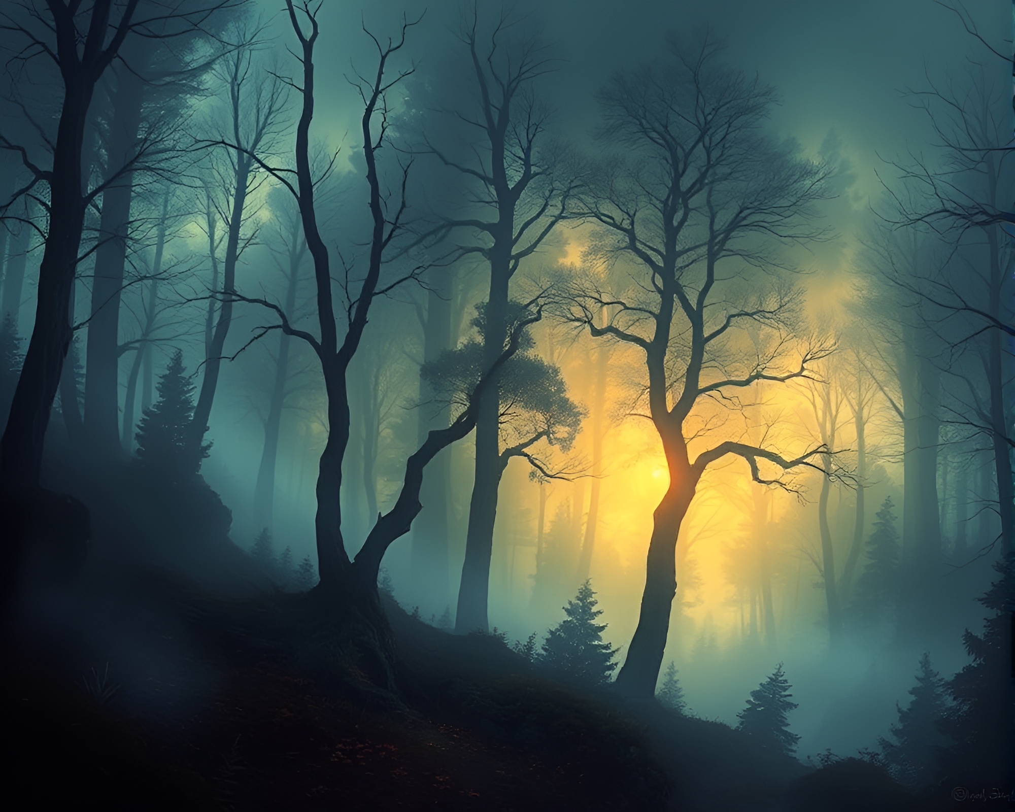 Ethereal Forest Landscape Painting Artwork – free AI stock image